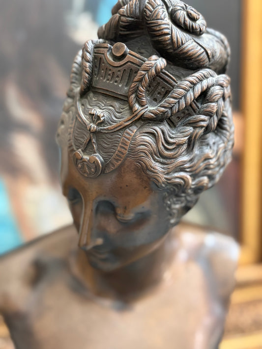 Antique Bronze Bust of Diana the Huntress
