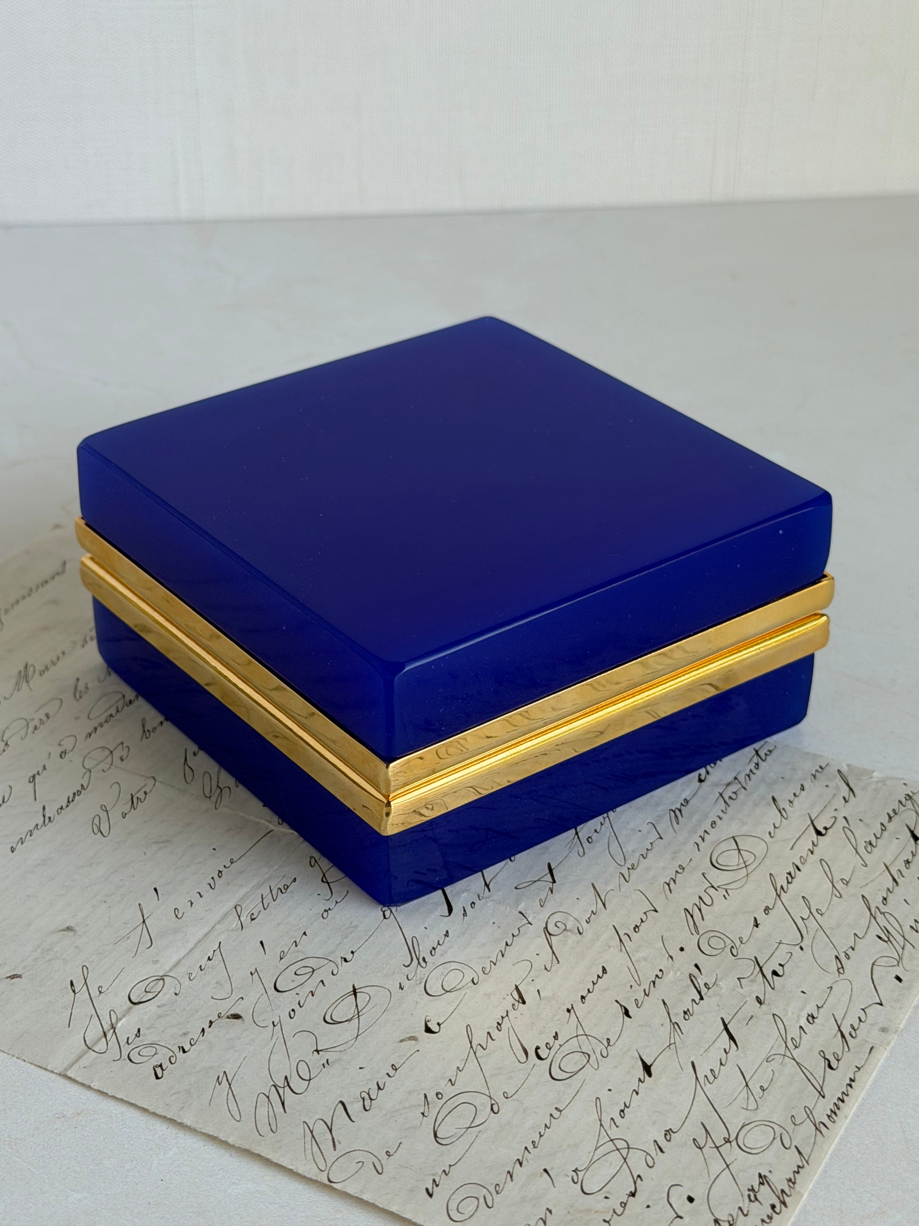 Vintage Cobalt Opaline Box