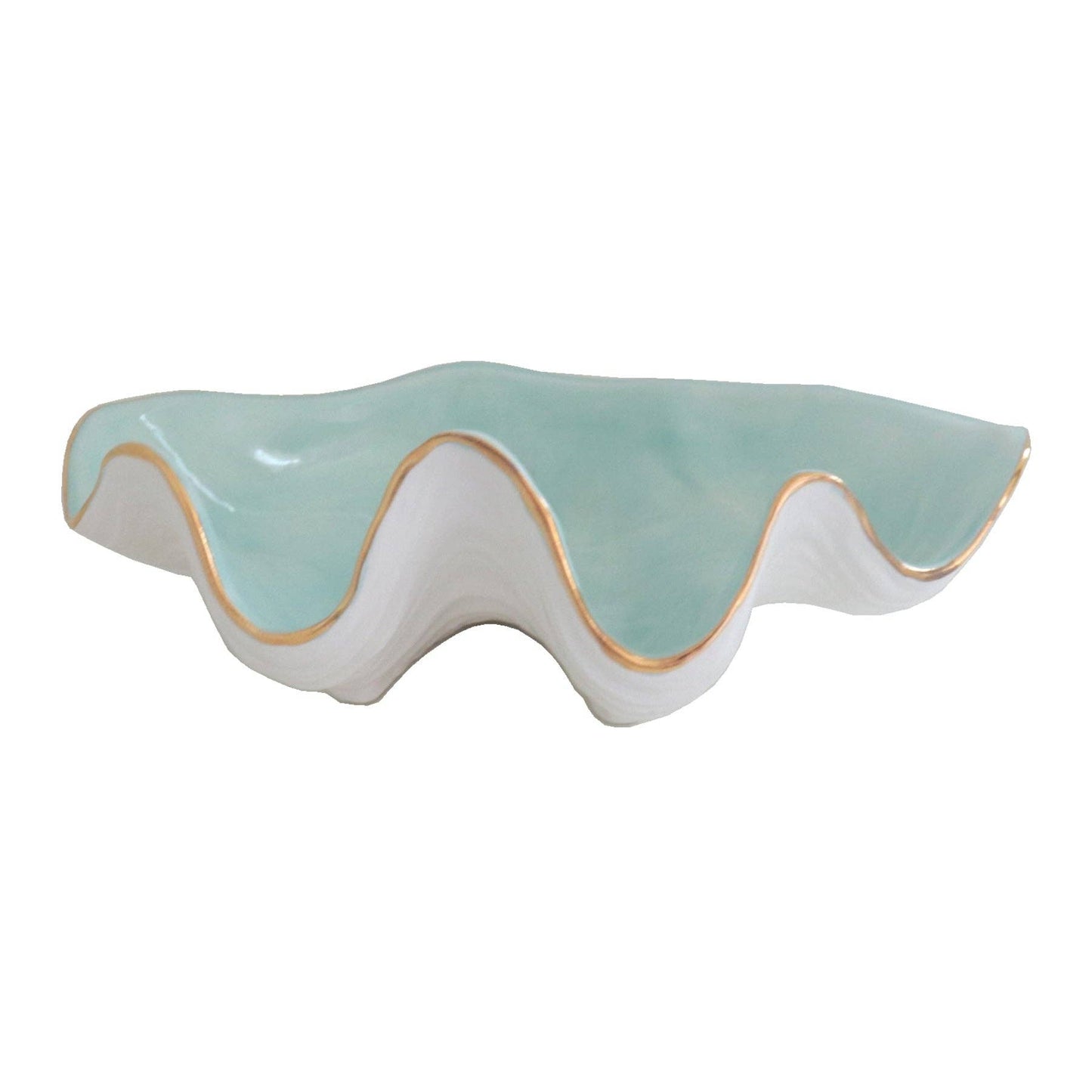 Clam Shell Bowl with 22K Gold Accent: Pale Sheer Blue / Small