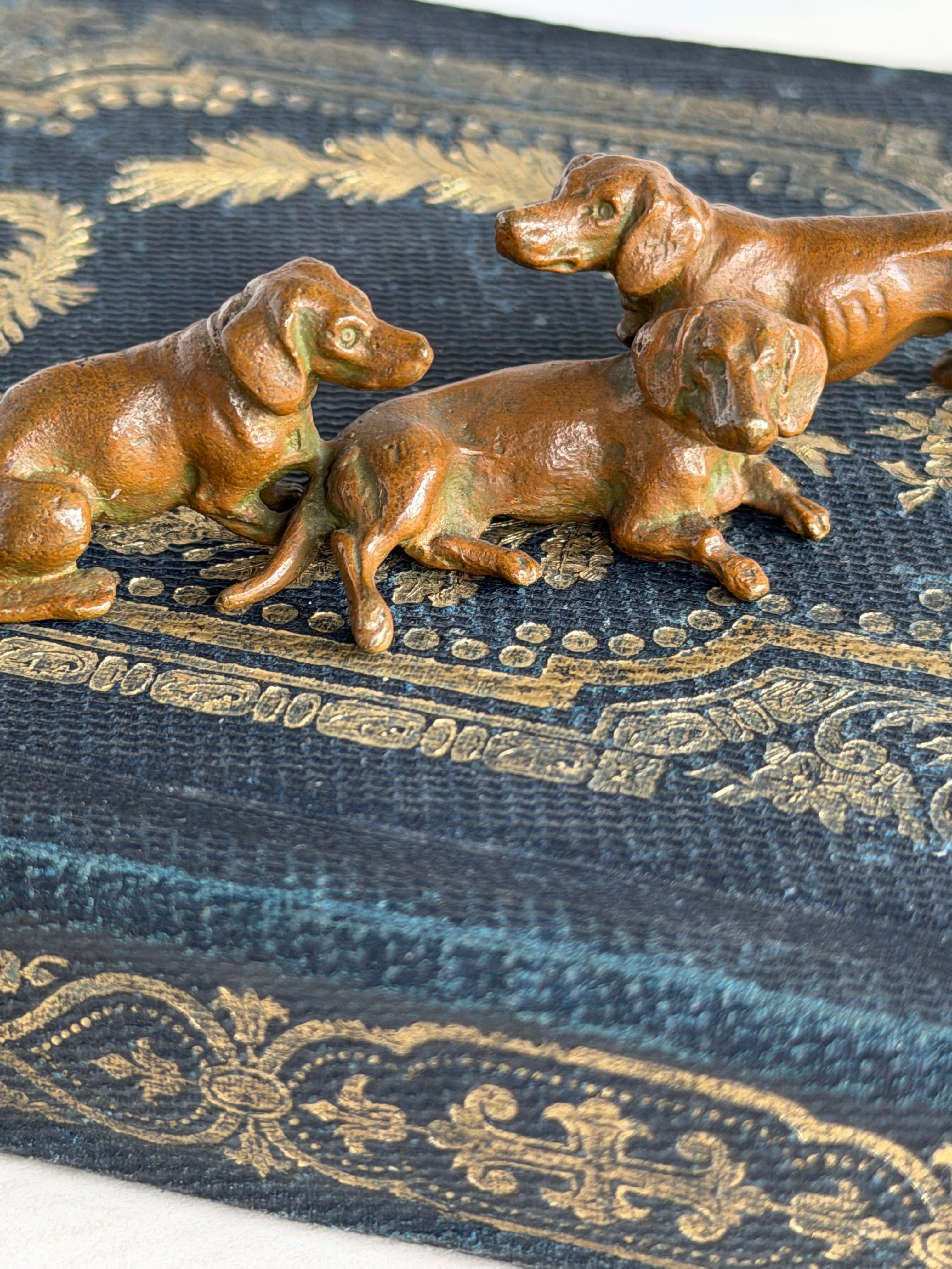 Antique French Bronze Dachshund Group, Early 20th Century