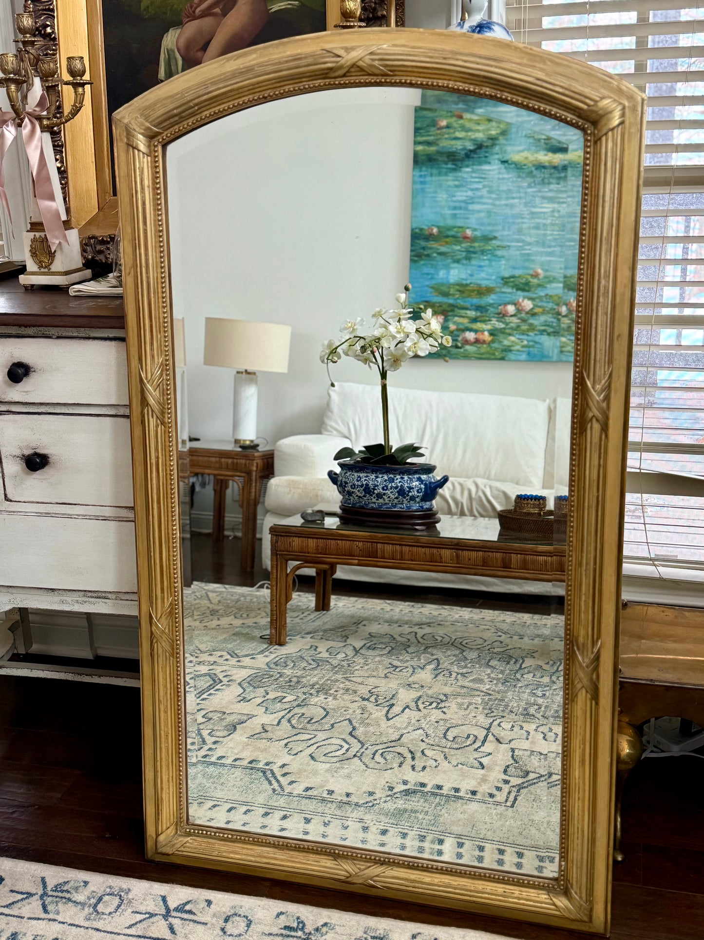 French Louis XVI Style Giltwood Floor Mirror