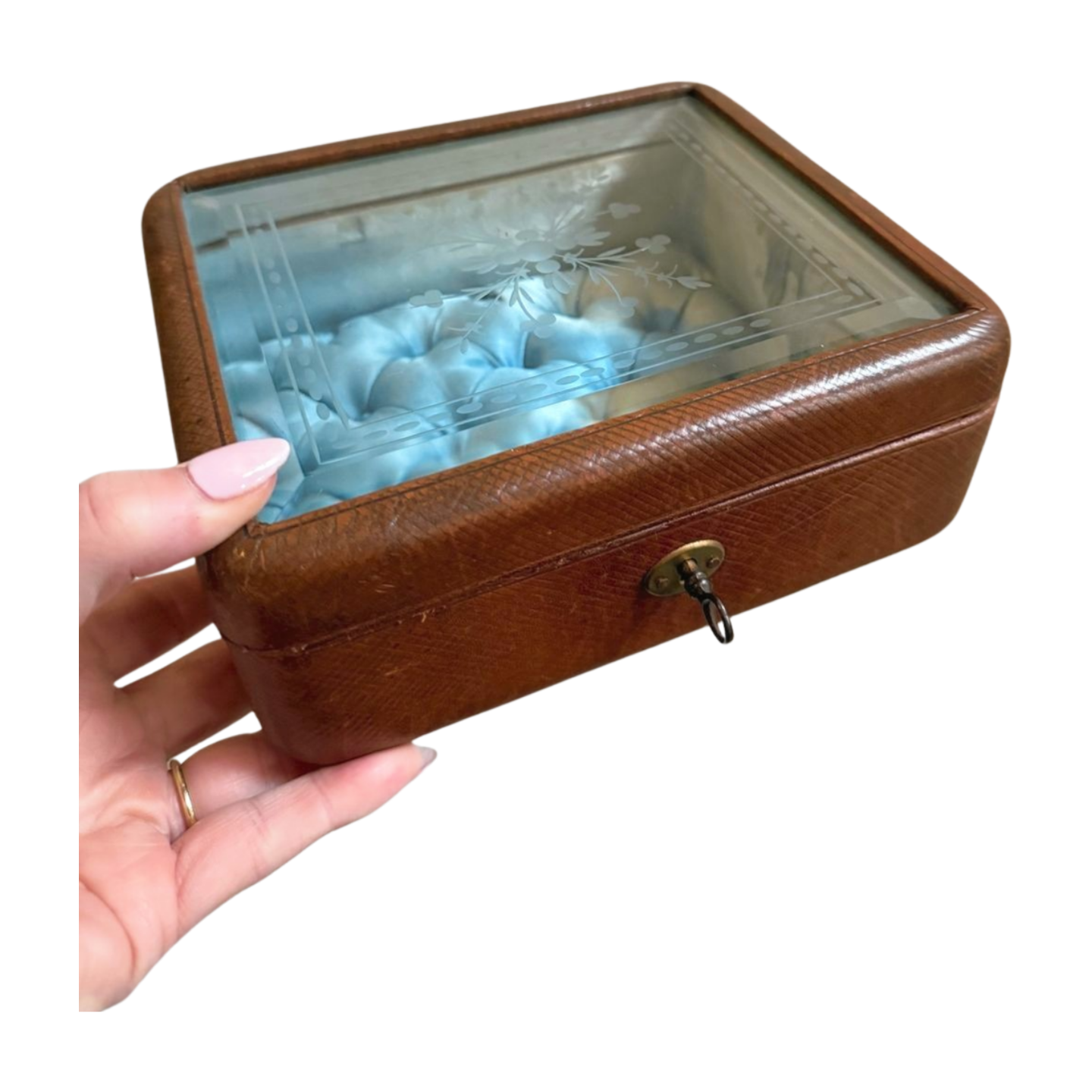Antique French Leather & Glass Locking Box