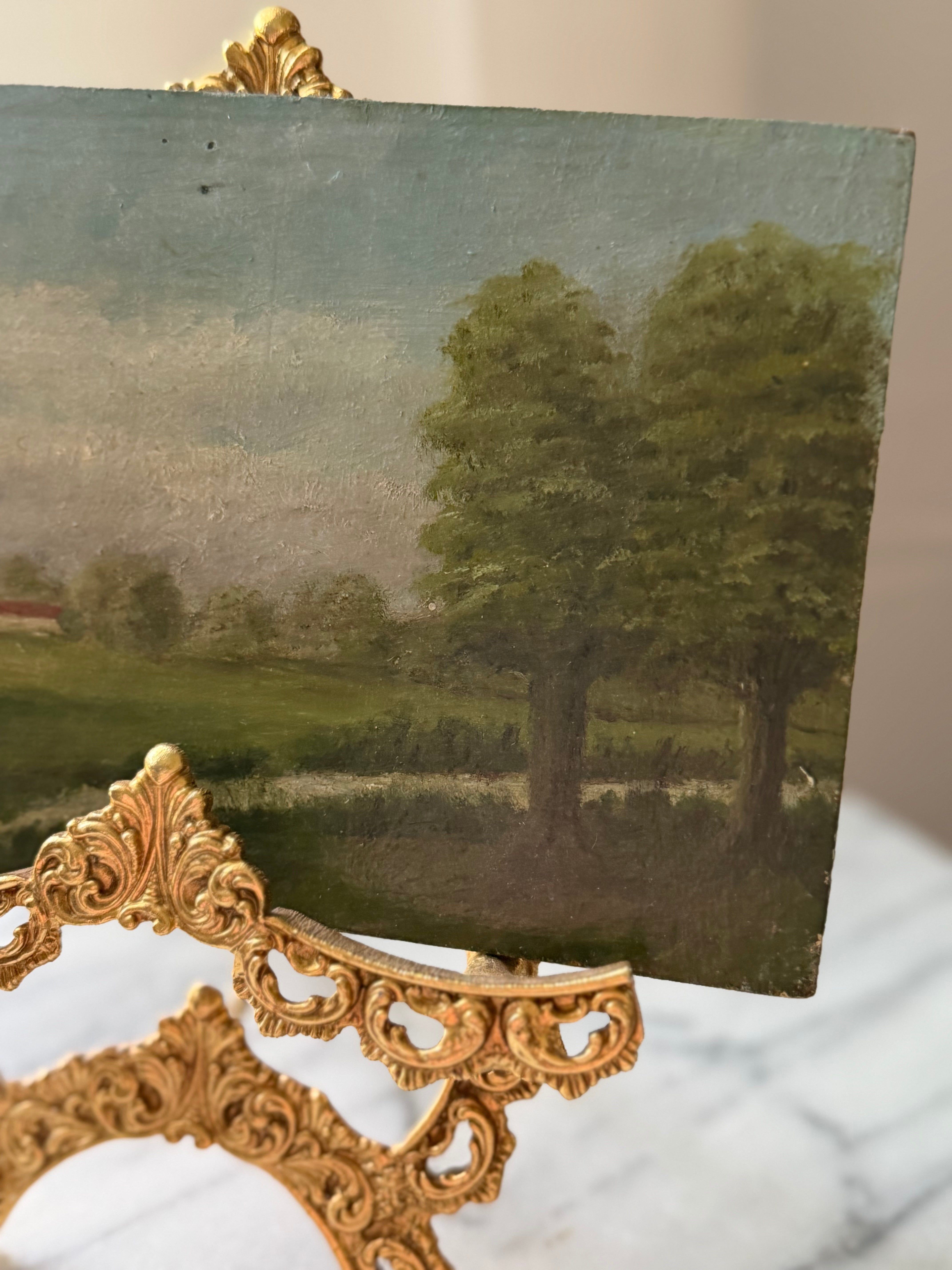 Antique French Oil Landscape on Board