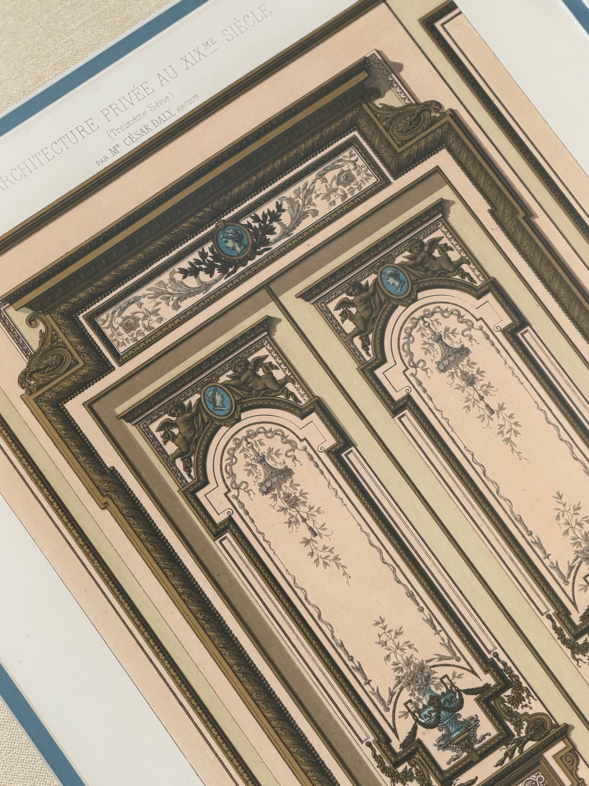 Antique French Architectural Chromolithograph – Custom Framed