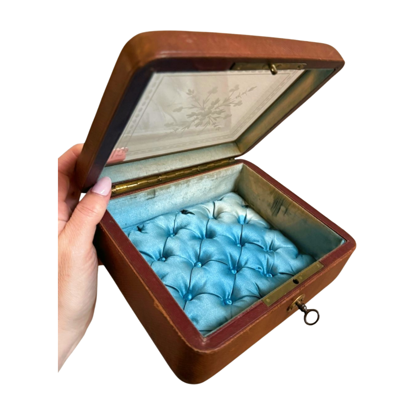 Antique French Leather & Glass Locking Box
