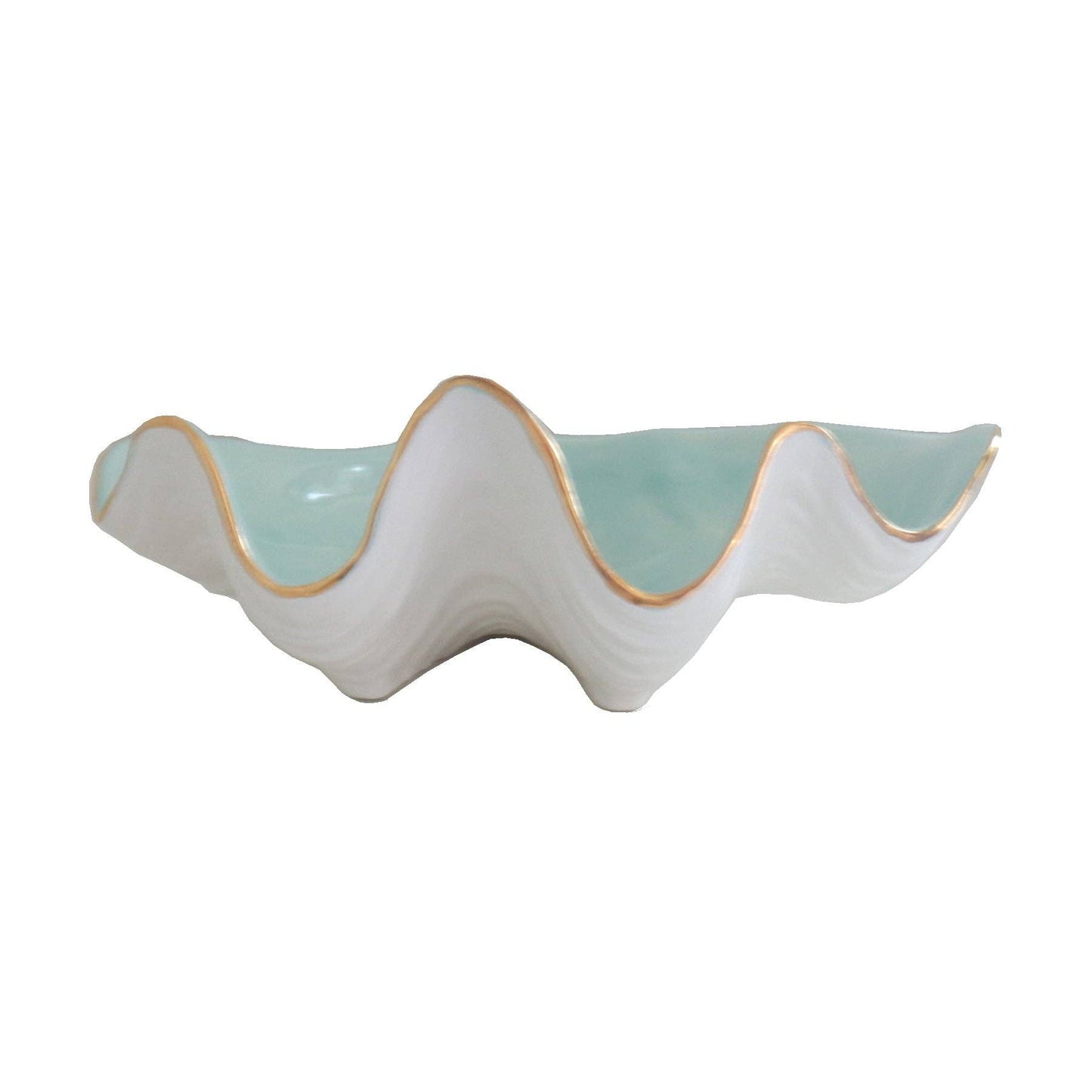 Clam Shell Bowl with 22K Gold Accent: Pale Sheer Blue / Small