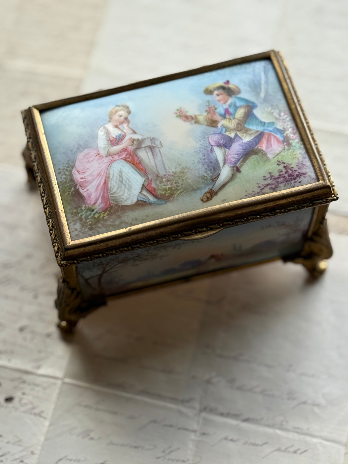 Antique French Porcelain & Gilt Bronze Jewelry Casket