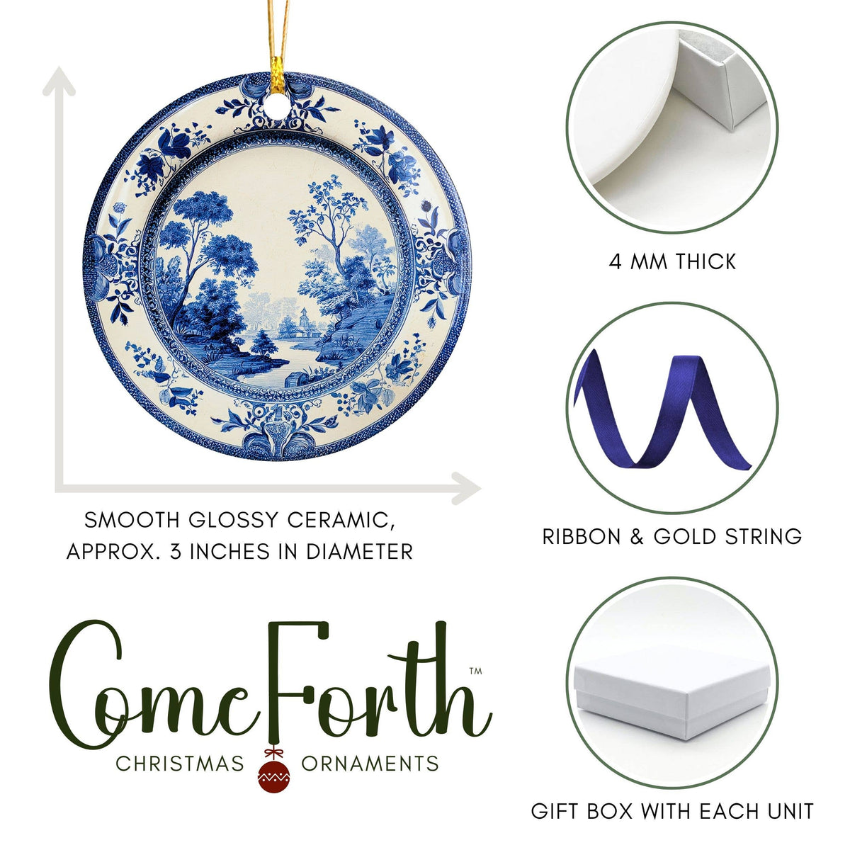 Blue Chinoiserie Ornament, Christmas Holiday Delft Decor