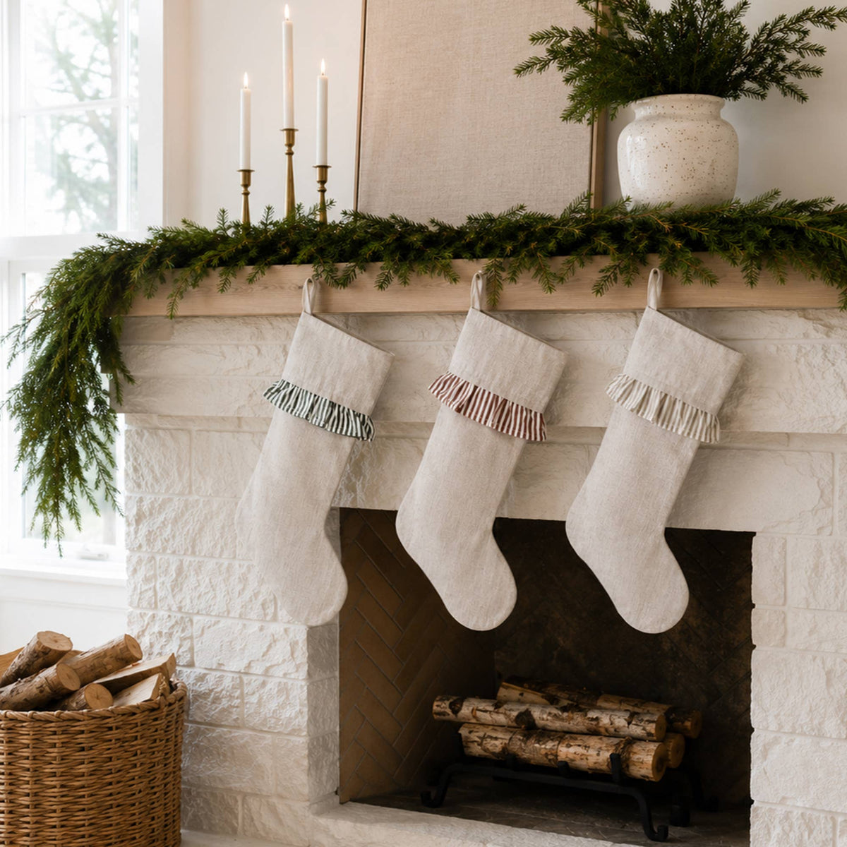 Classic Christmas Stockings with Ticking Ruffle: Green Ruffle