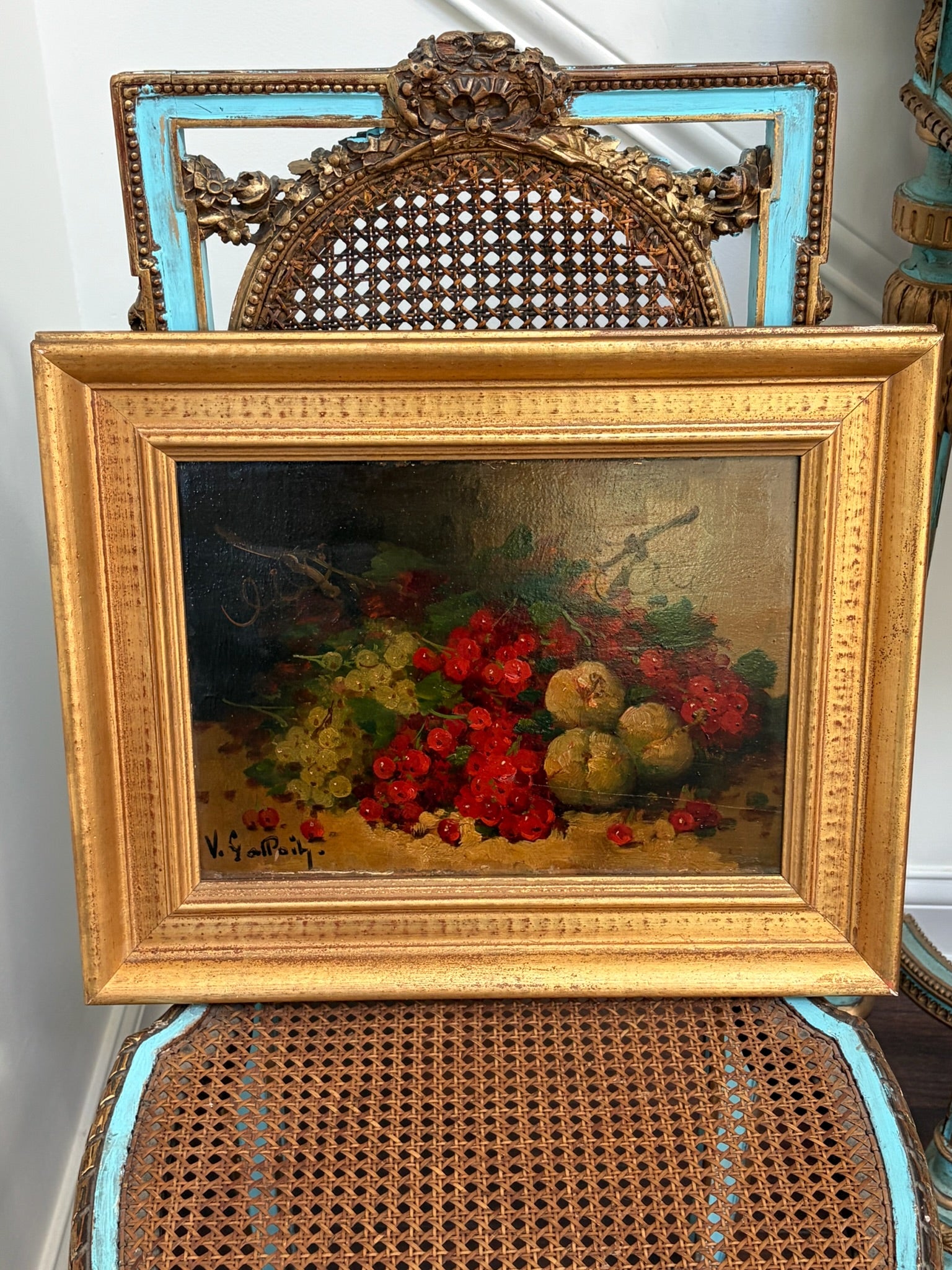 Antique 19th-Century French Still Life Painting, Signed V. Geoffroy
