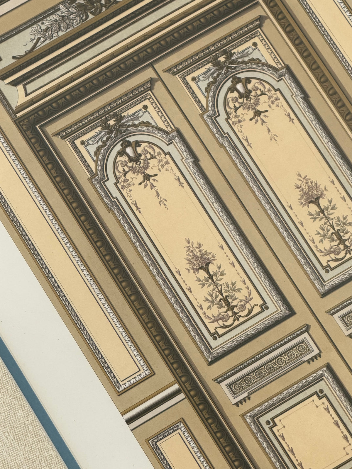 Antique French Architectural Chromolithograph – Petit Salon – Custom Framed