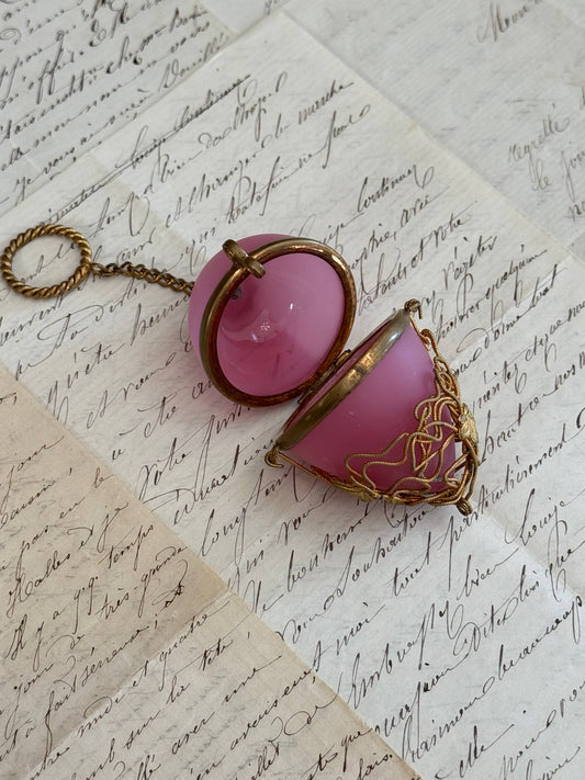 French Pink Opaline Egg Casket