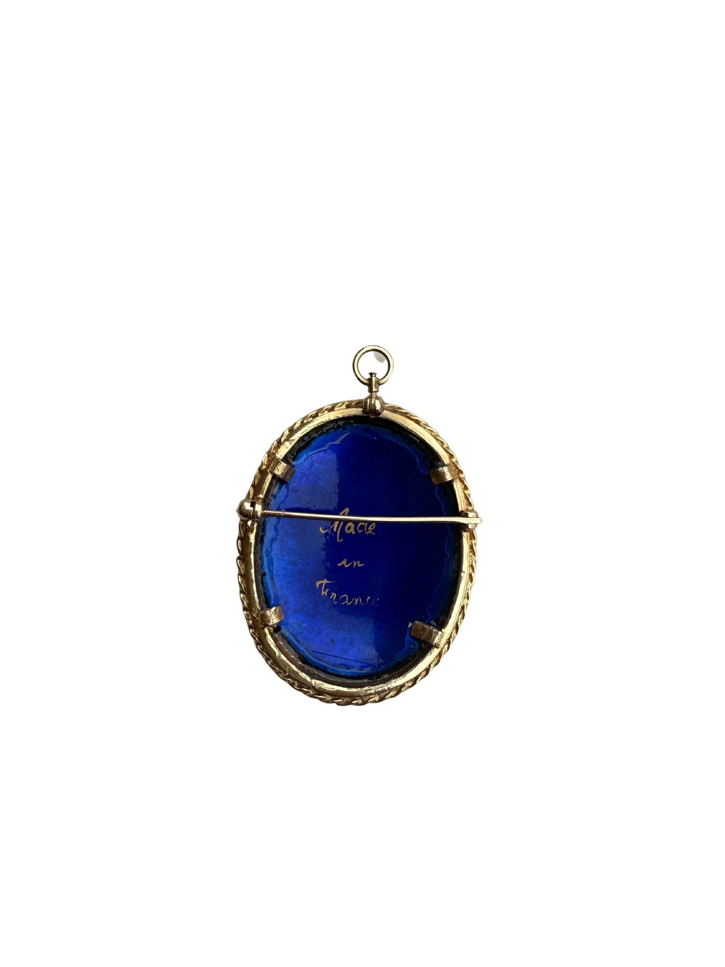 French 14k Gold Antique Painted Enamel Pendant