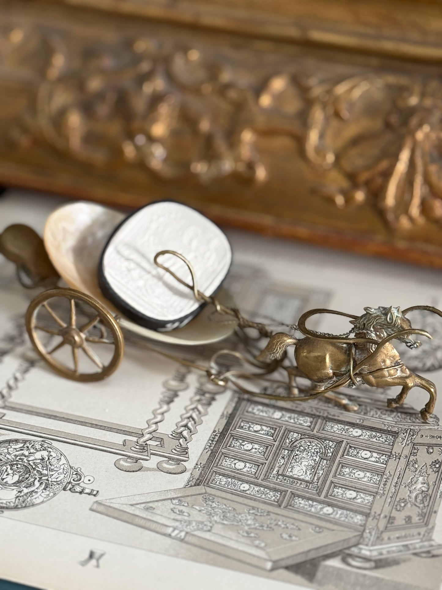 Antique French Palais Figural Sleigh with Horse