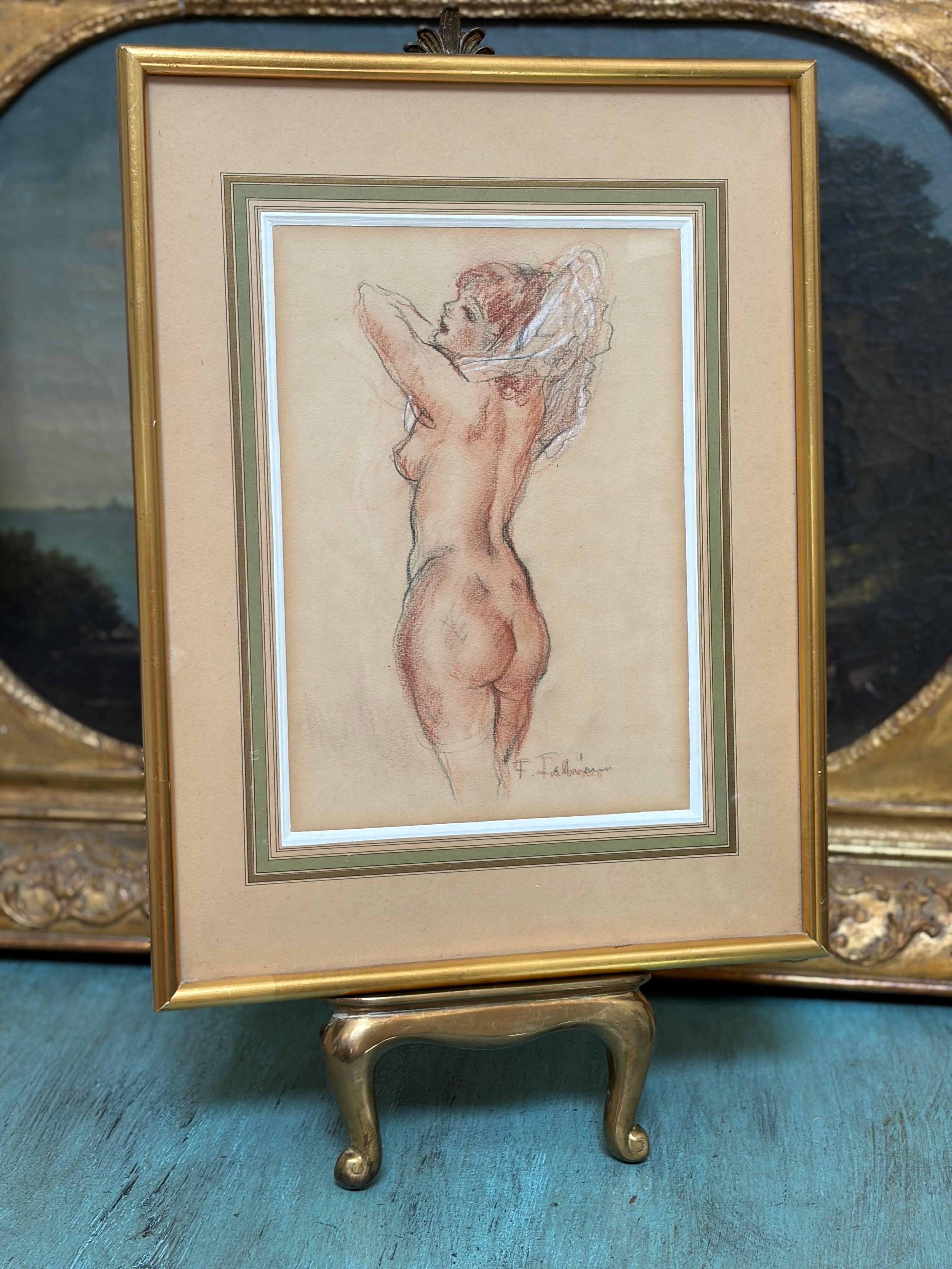 Vintage French Signed Academic Figure Study | Graphite & Sanguine Drawing