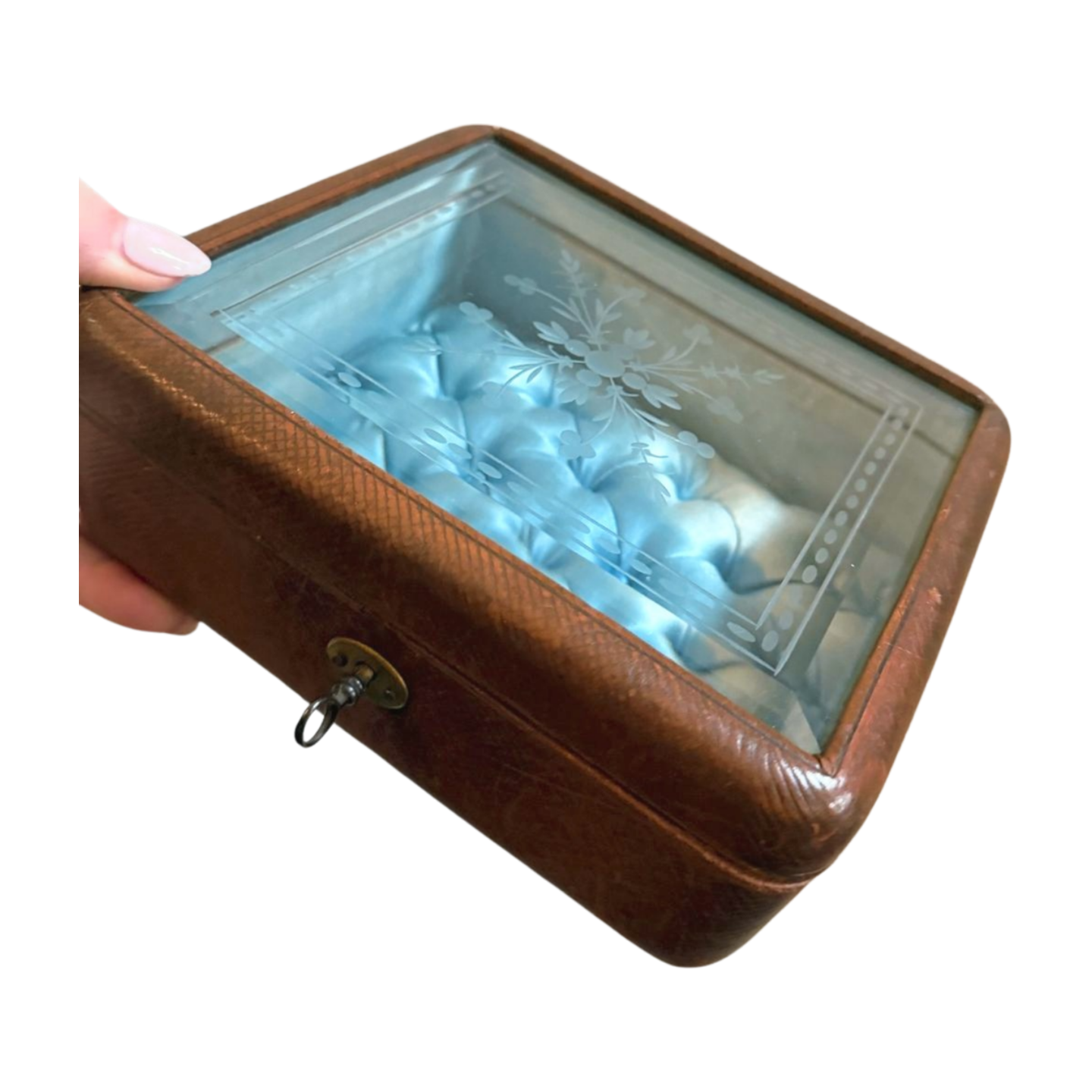 Antique French Leather & Glass Locking Box