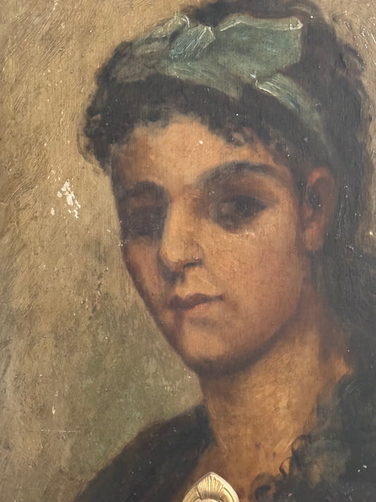 19th Century French Portrait Painting (Oil on Board)