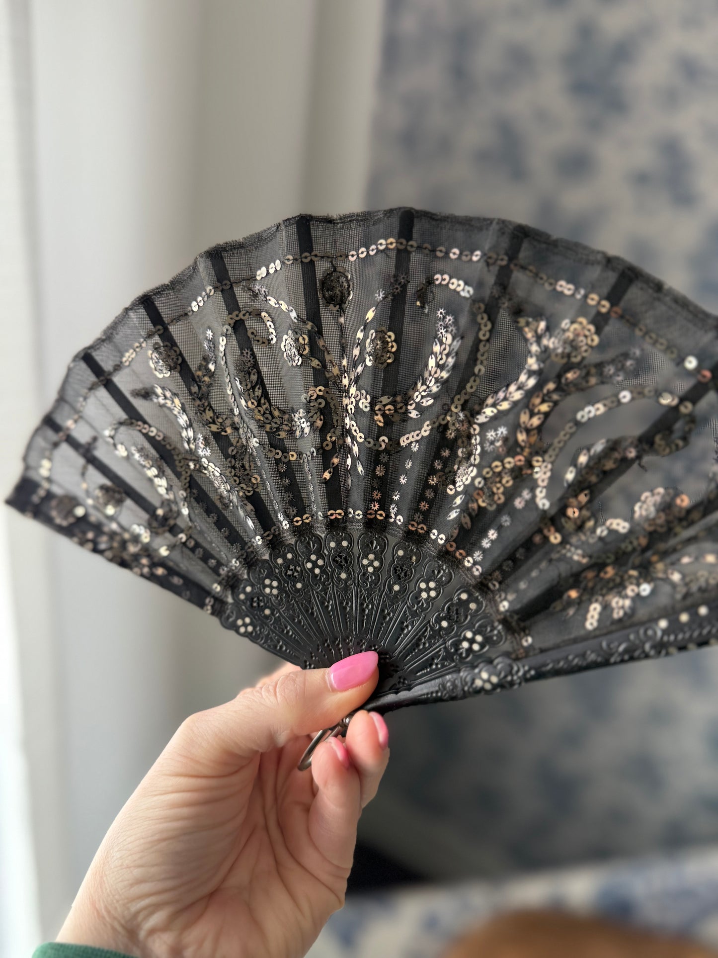 Vintage Black Sequin Hand Fan