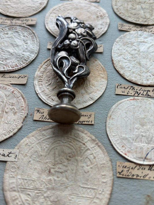 Antique French Wax Seal — Art Nouveau, Ornate Floral Handle, Blank Seal Face