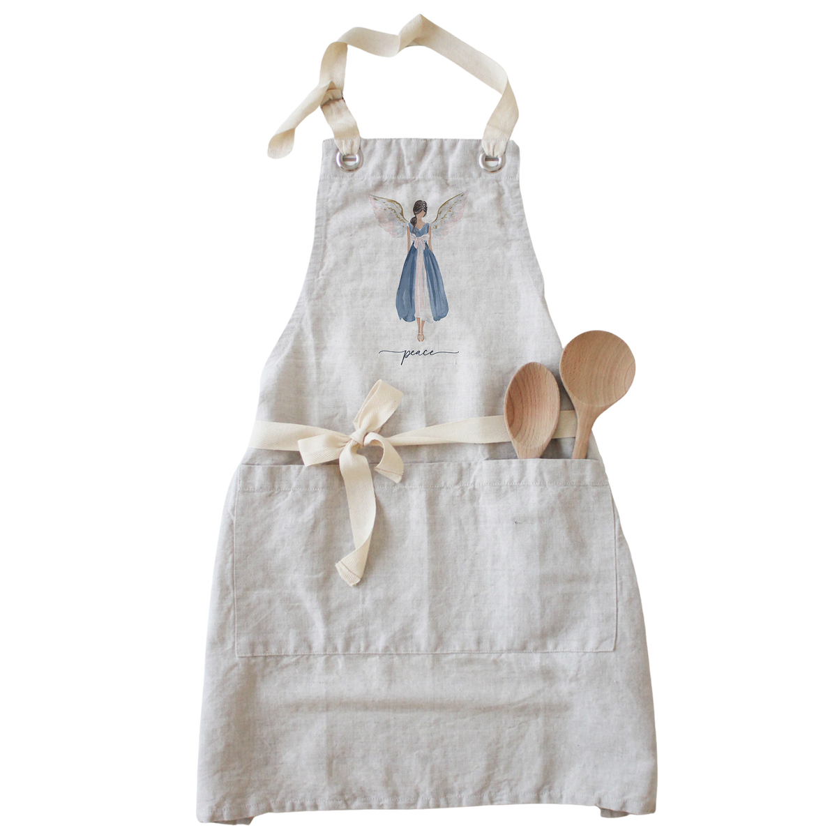 Peace Angel Watercolor Christmas Apron: Natural