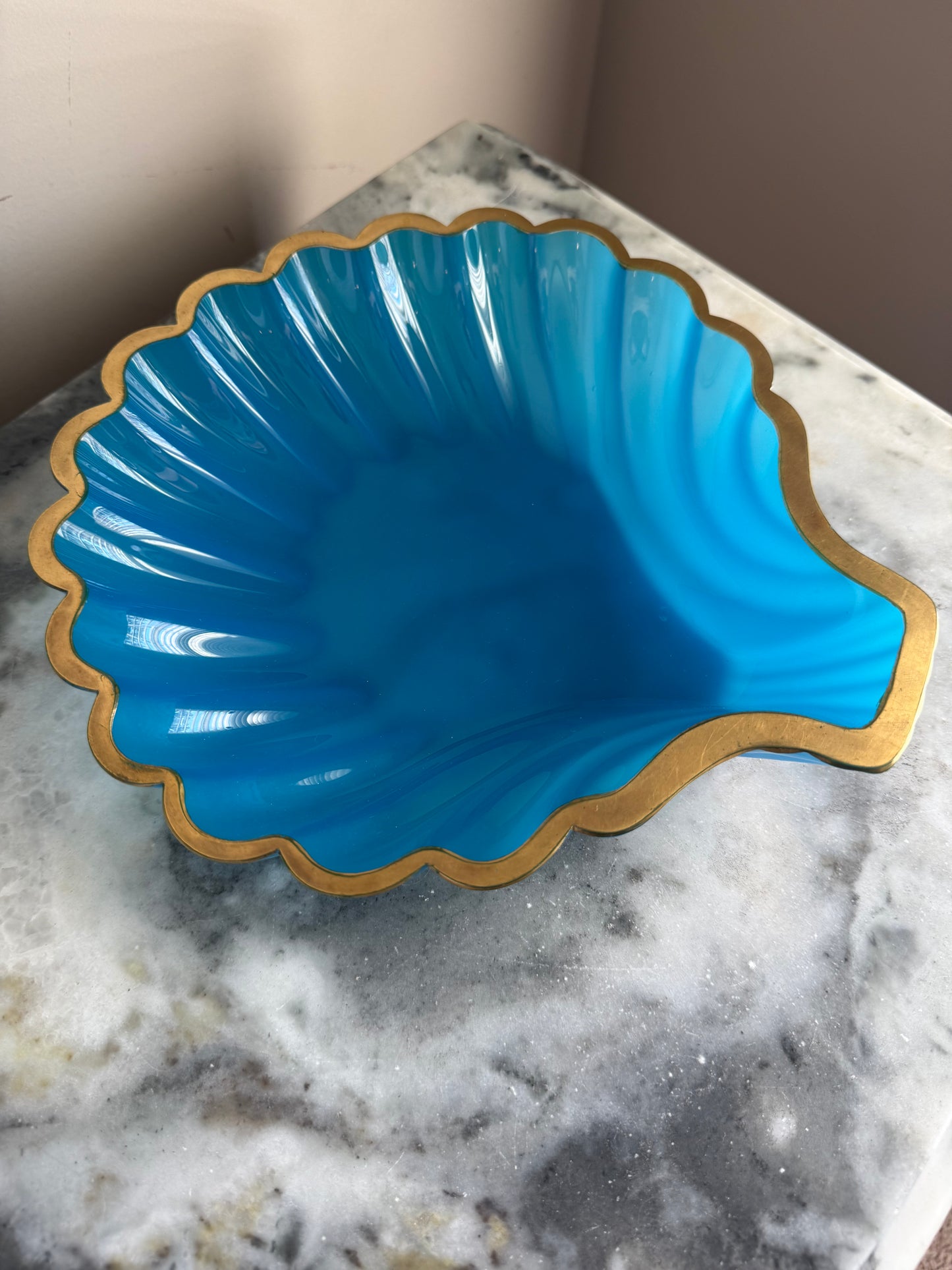 Blue Italian Opaline Shell Dish