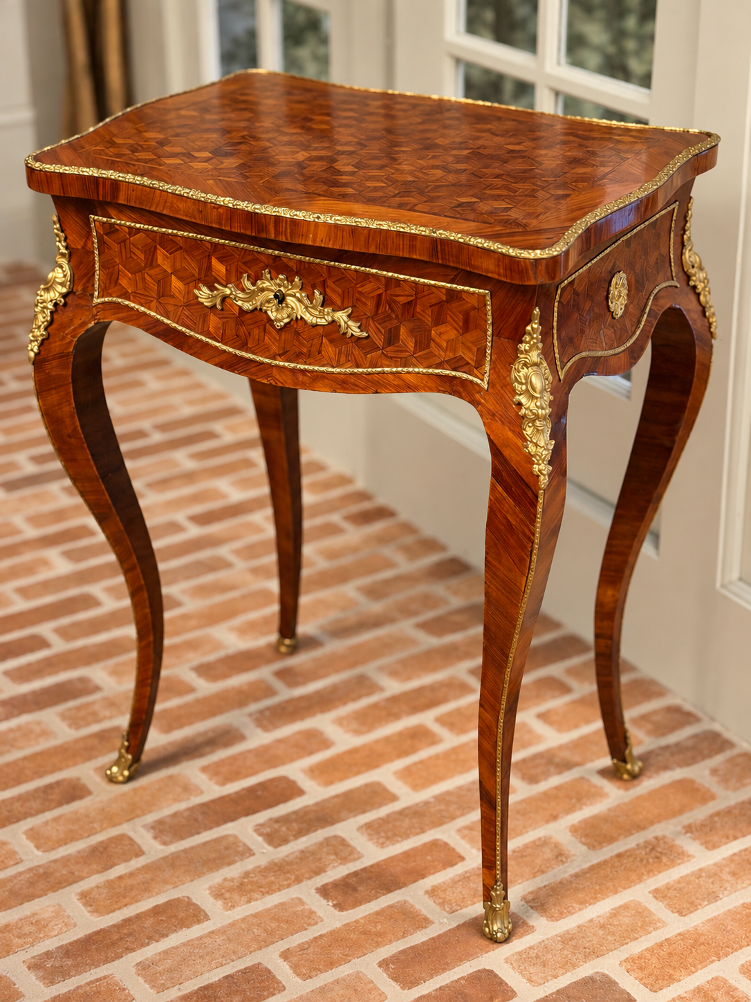 Antique French Kingwood Parquetry Dressing Table with Concealed Mirror | Circa 1870