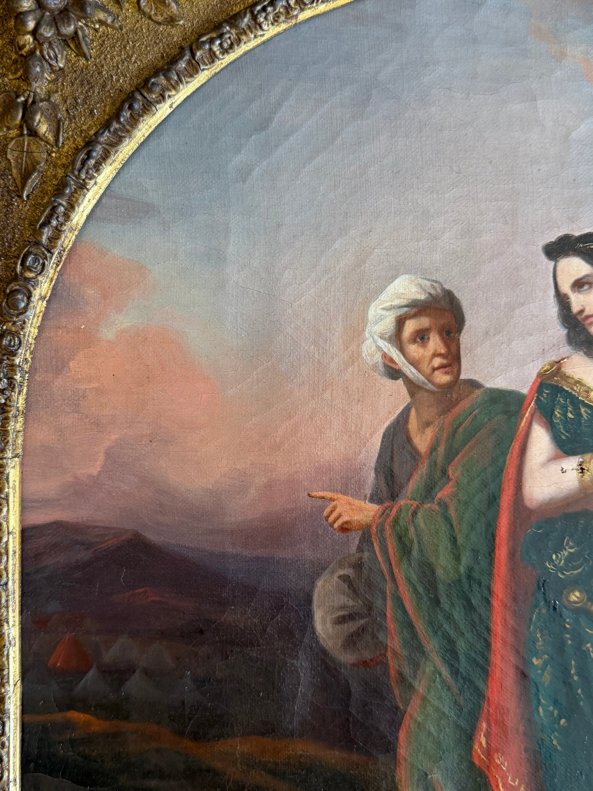 Antique Figural Oil Painting in Gilt Frame