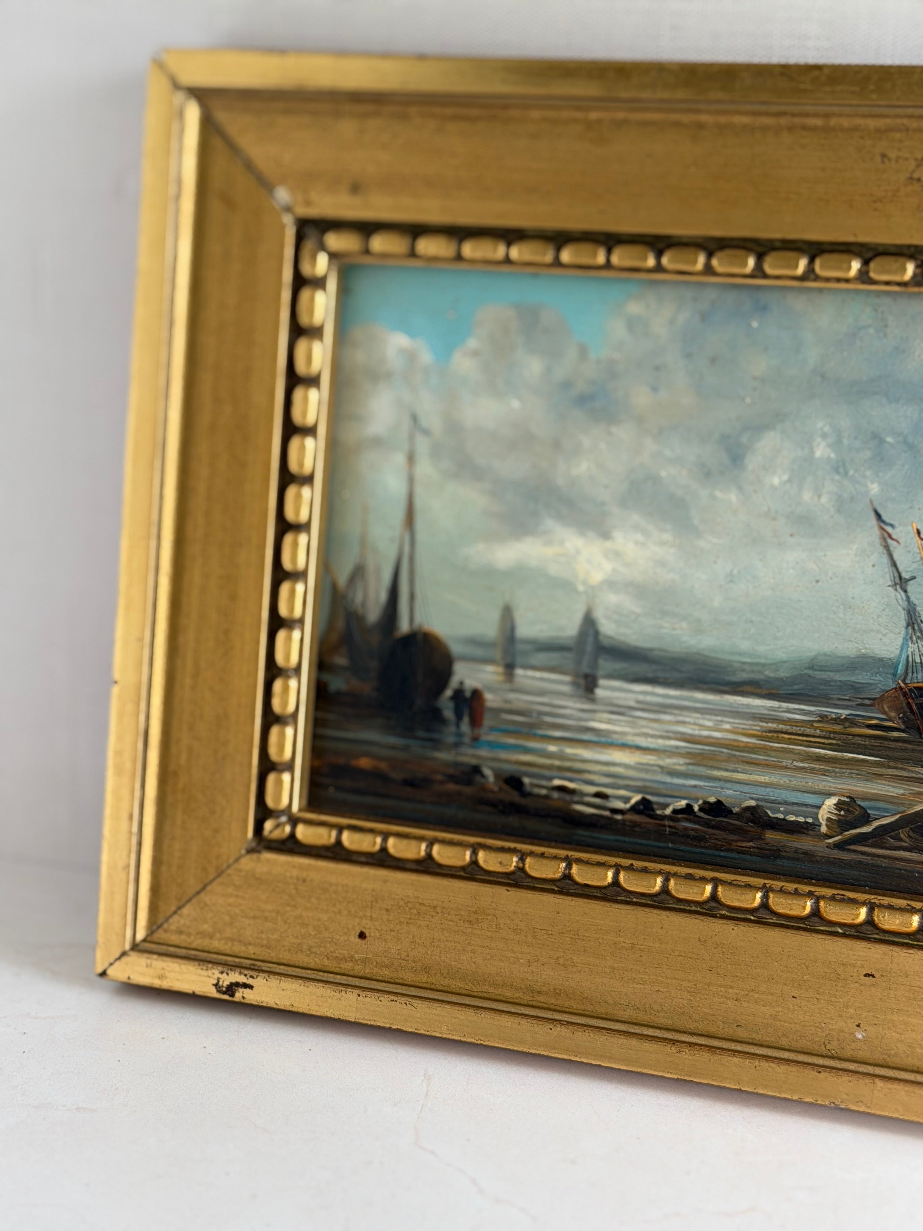 Signed French Maritime Scene on Board