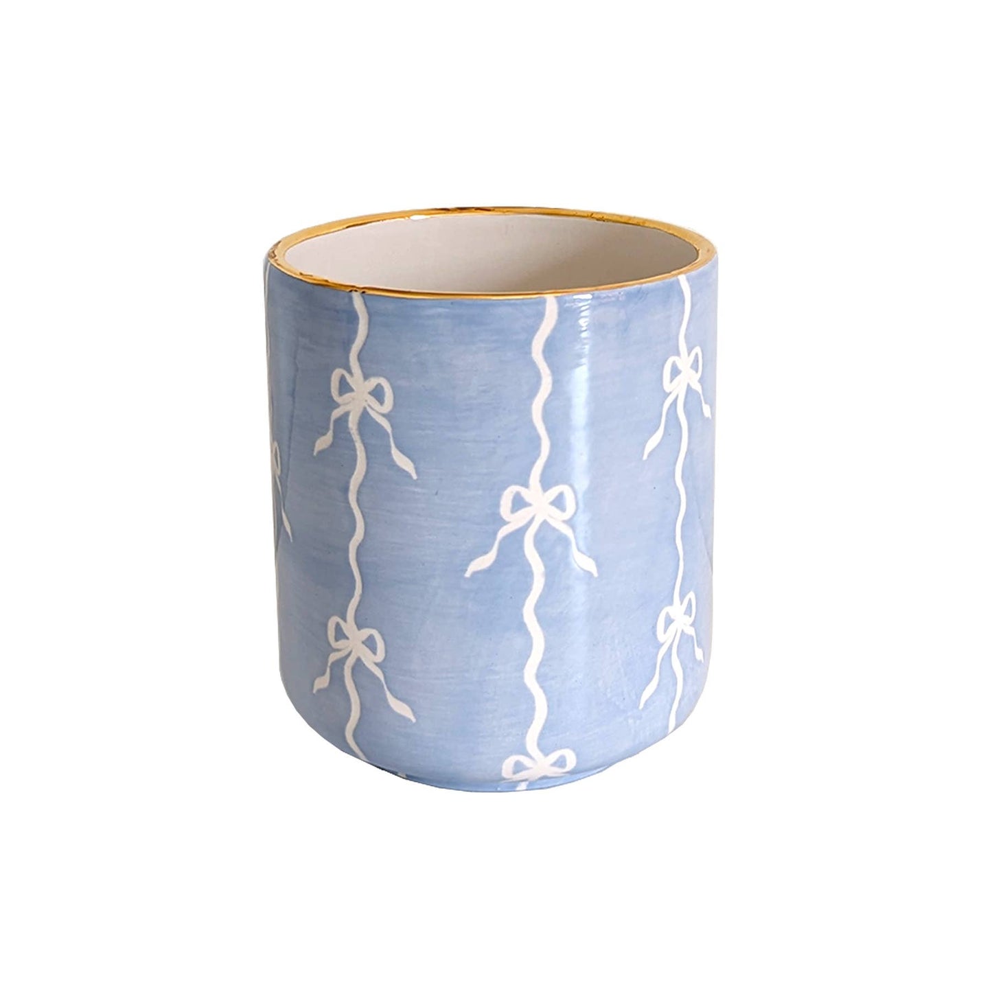 Bow Stripe Vase with 22K Gold Accent: French Blue