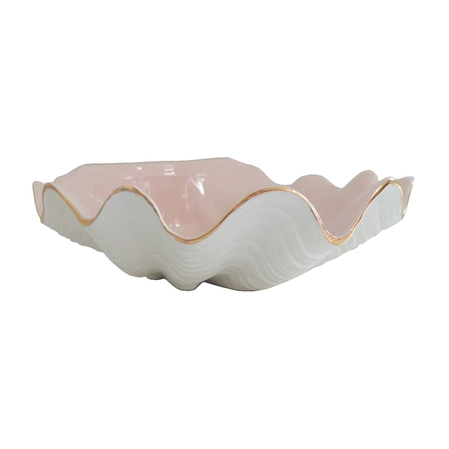 Clam Shell Bowl with 22K Gold Accent: Beige / Large