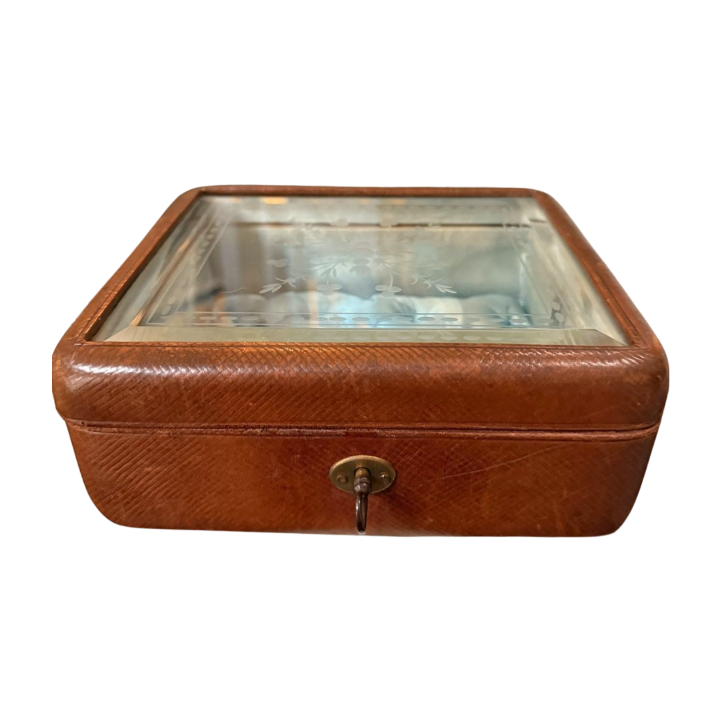 Antique French Leather & Glass Locking Box