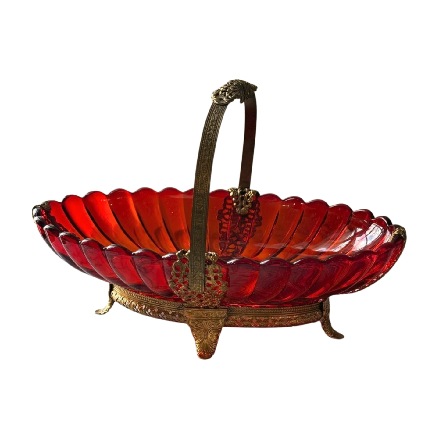 Red Glass & Ormolu Basket