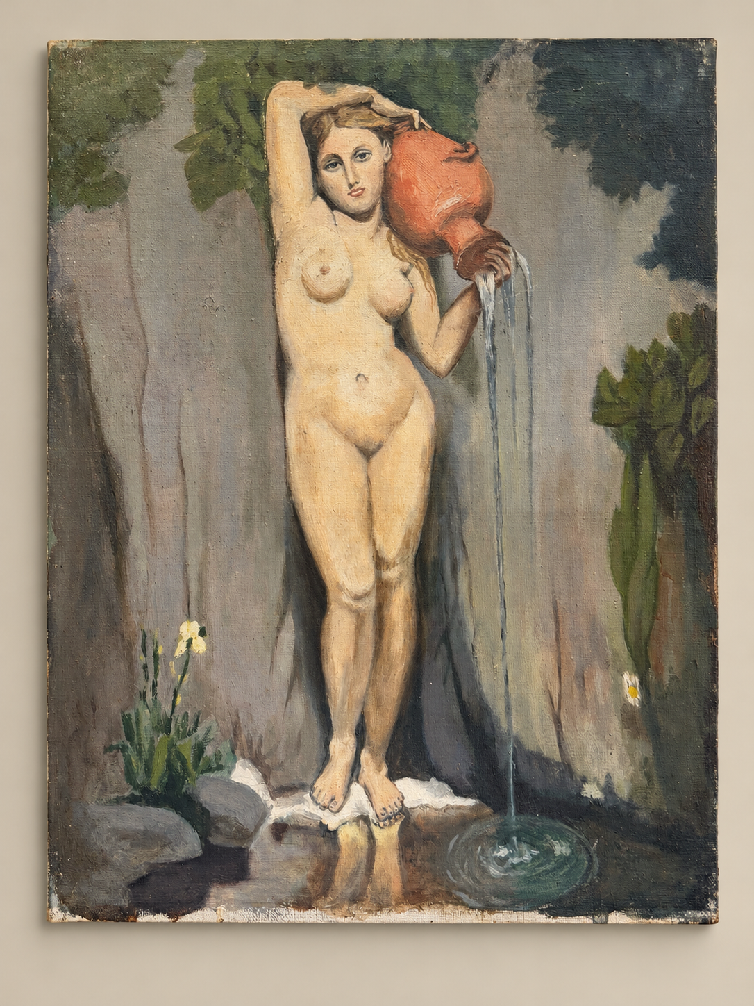 Antique French Oil Painting, After Ingres's La Source