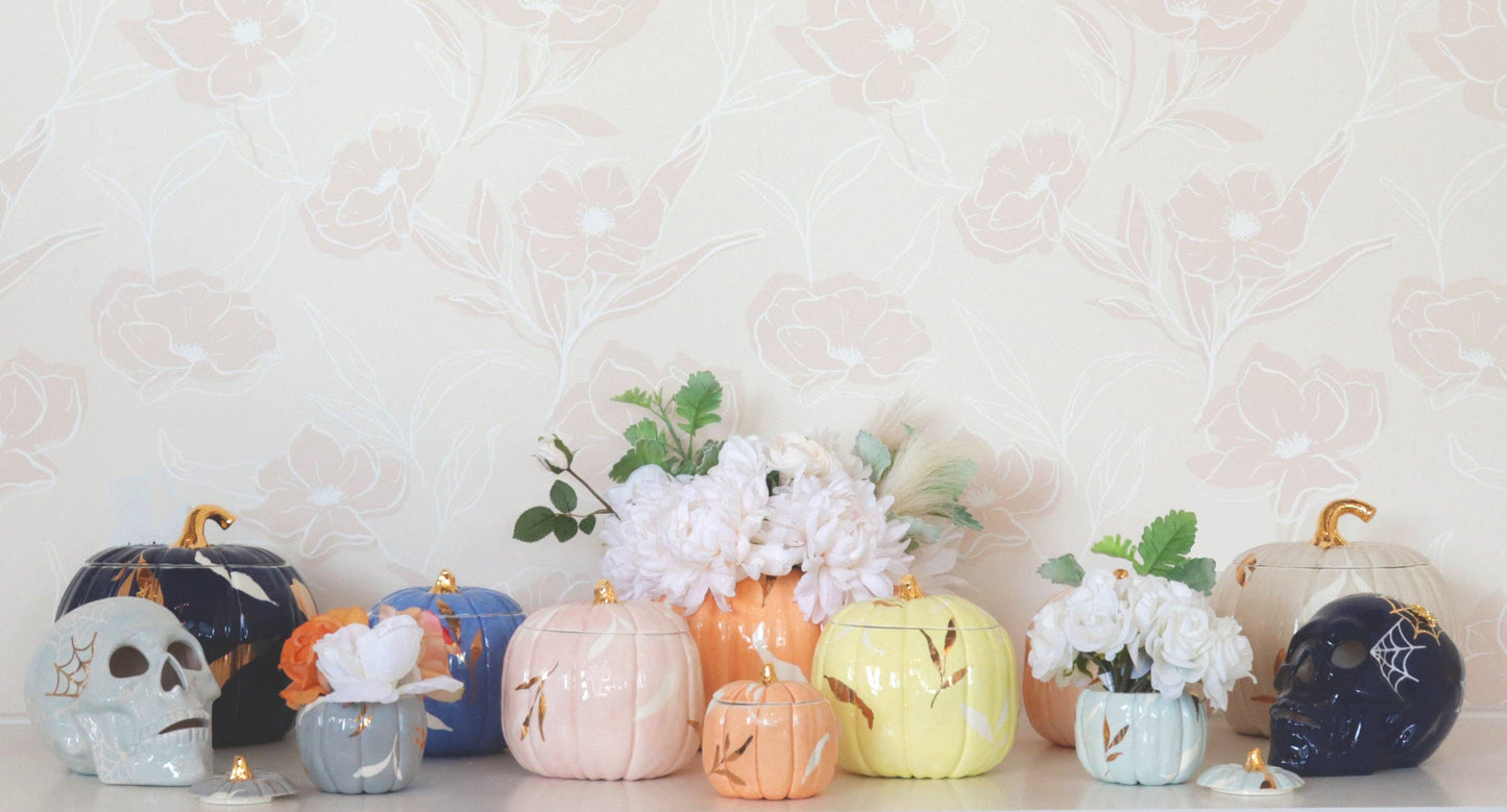 Layered Leaves Pumpkin Jars with 22K Gold Accents in Sheer Orange: Medium
