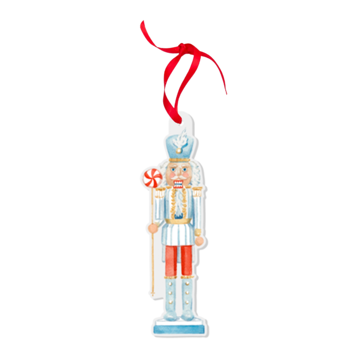Blue and White Nutcracker Watercolor Ornament: Standard