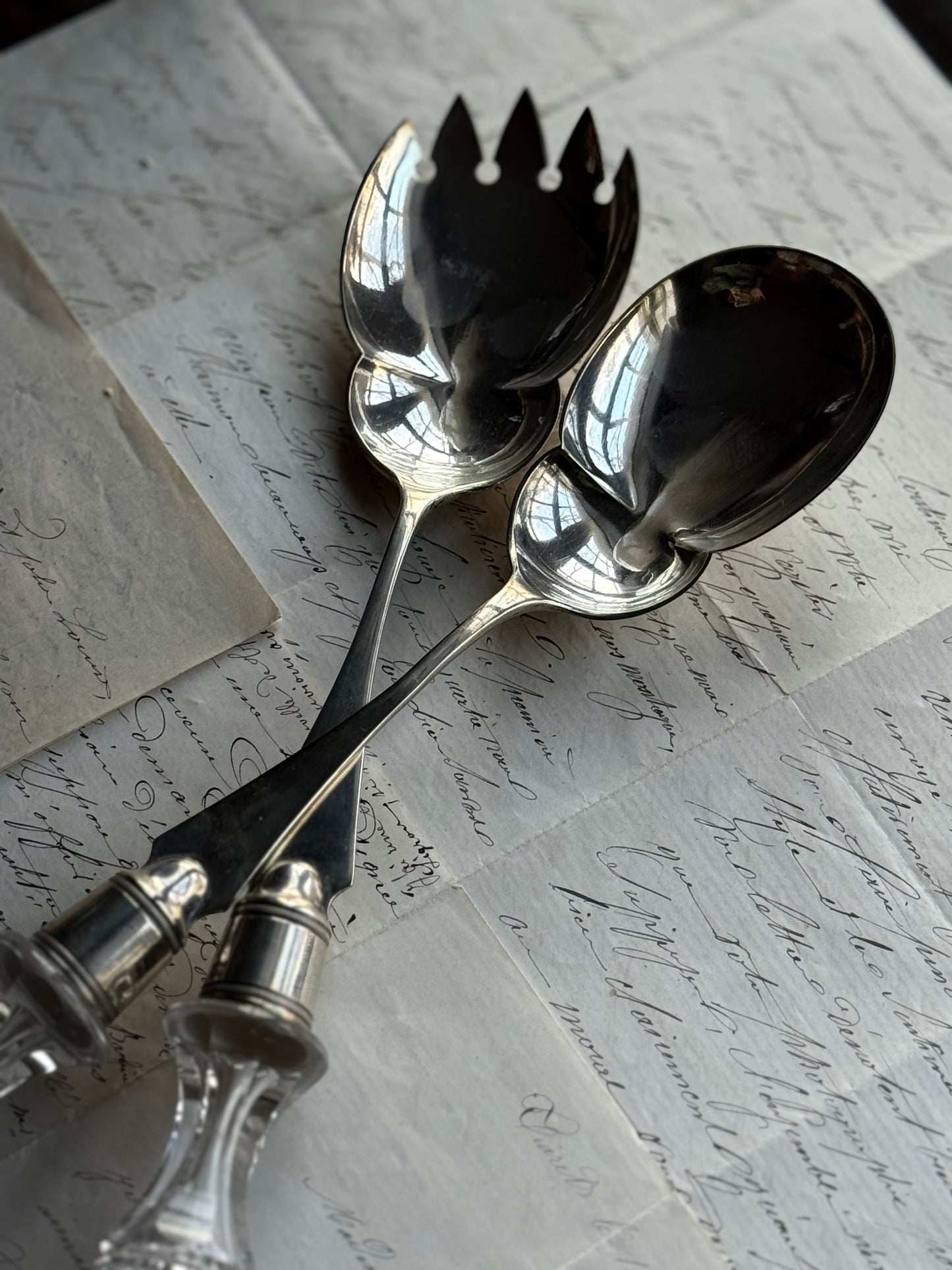 American Brilliant Cut Glass Salad Fork & Spoon Set