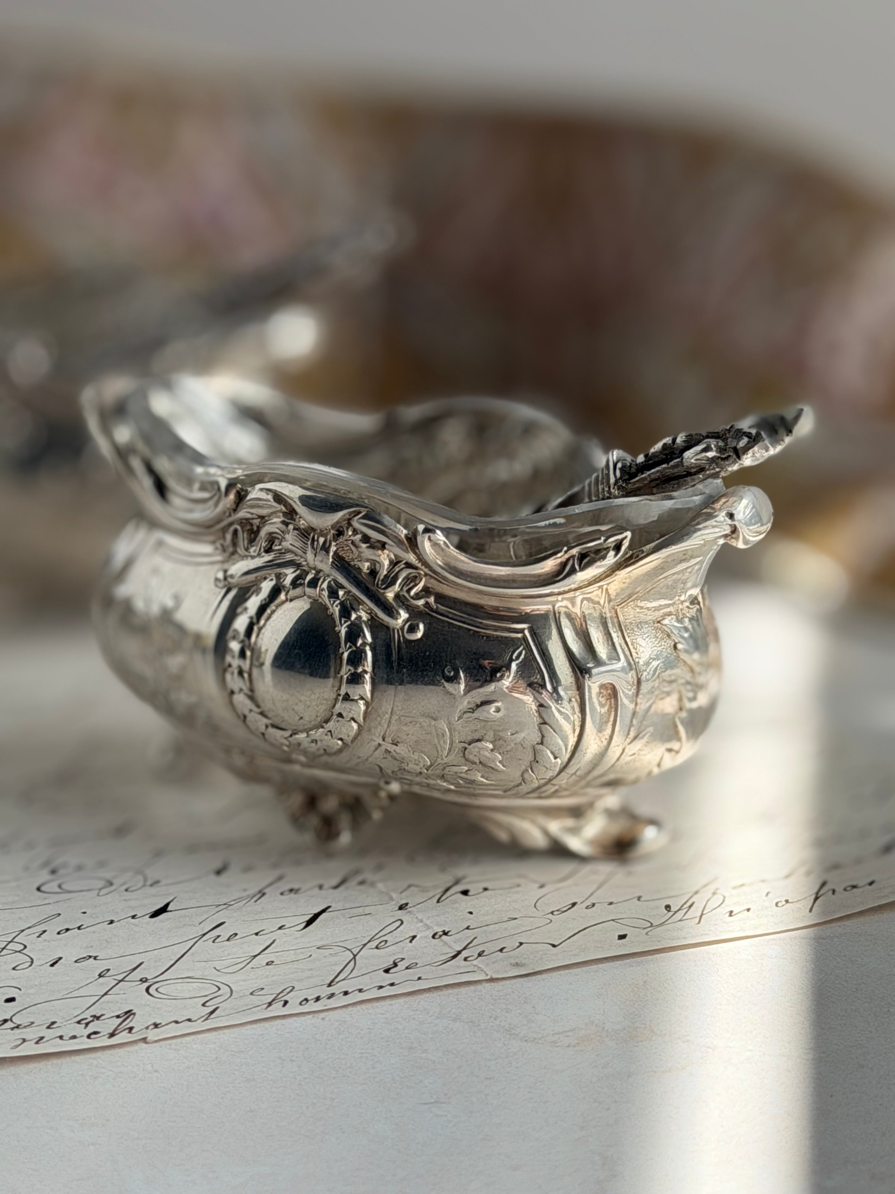 Antique Sterling Silver & Crystal Salt Cellar with Spoon (priced individually)