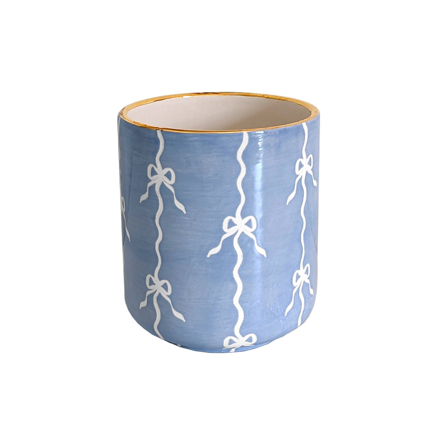 Bow Stripe Vase with 22K Gold Accent: French Blue