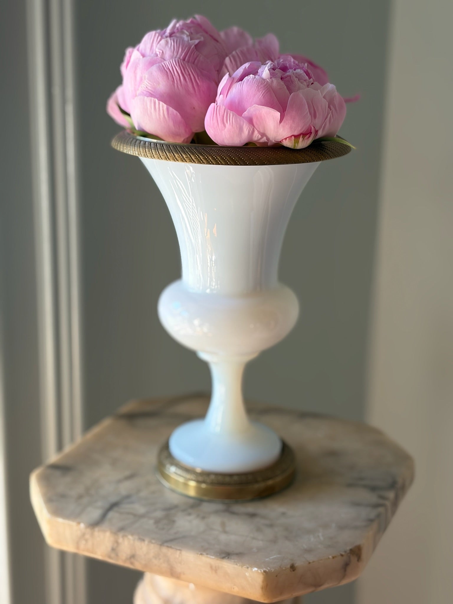 White Opaline Vase with Gilt Bronze