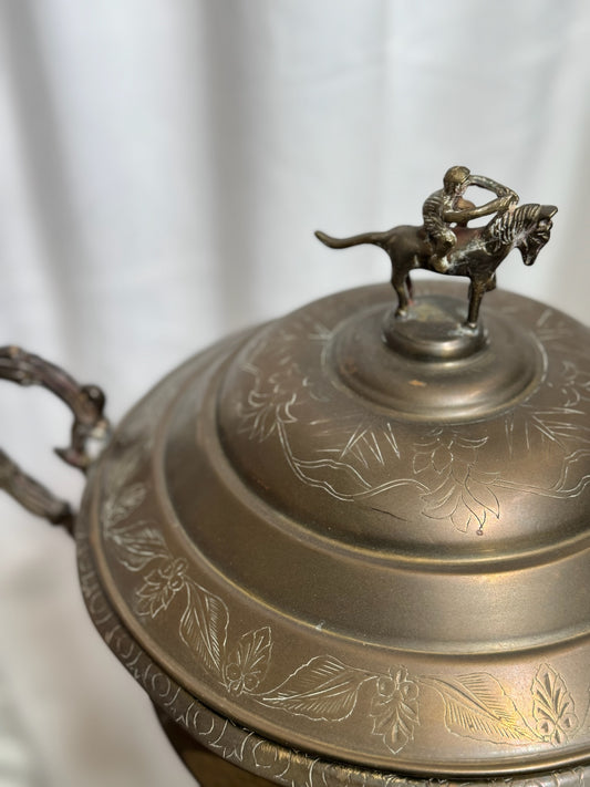Vintage Horse & Jockey Brass Lidded Compote