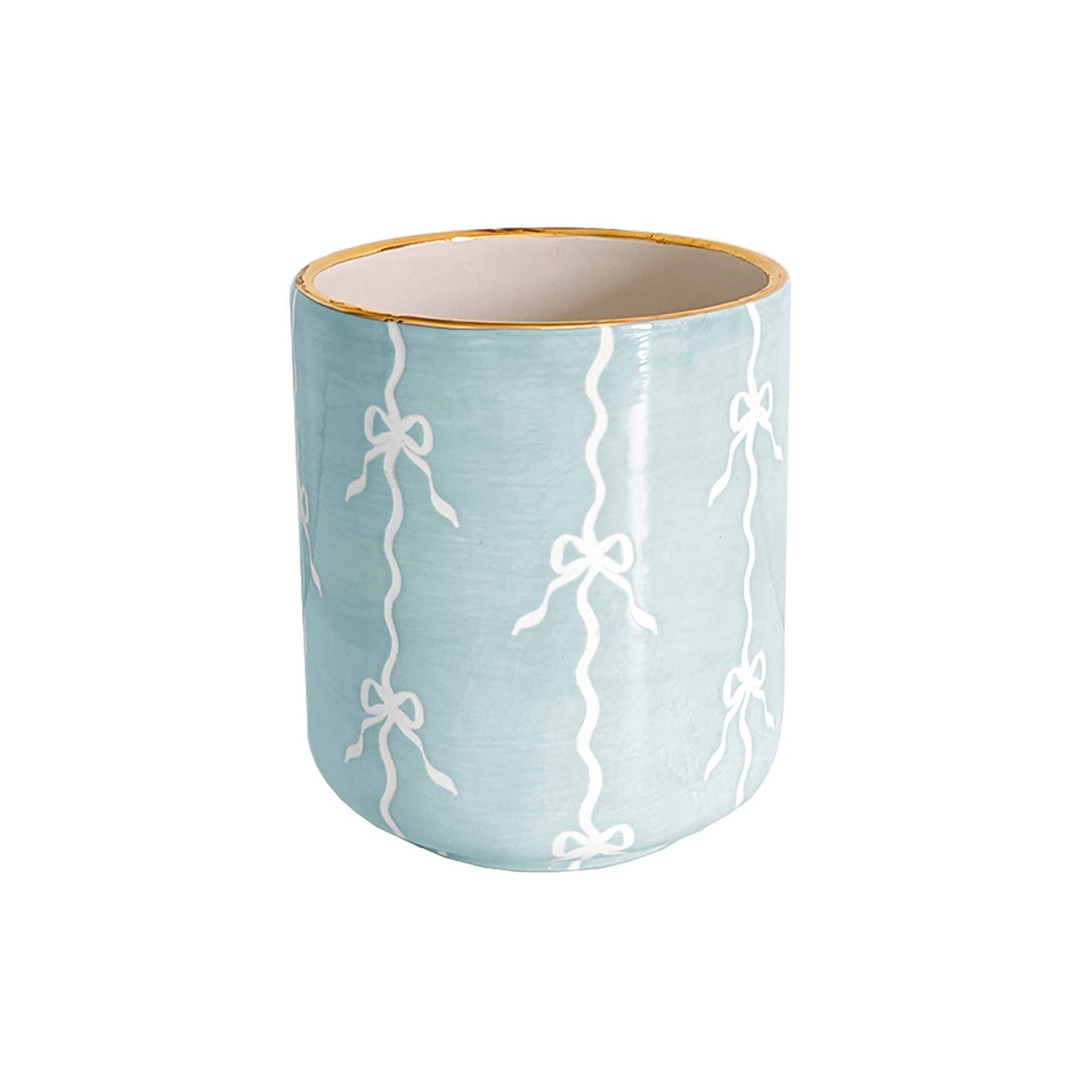 Bow Stripe Vase with 22K Gold Accent: French Blue