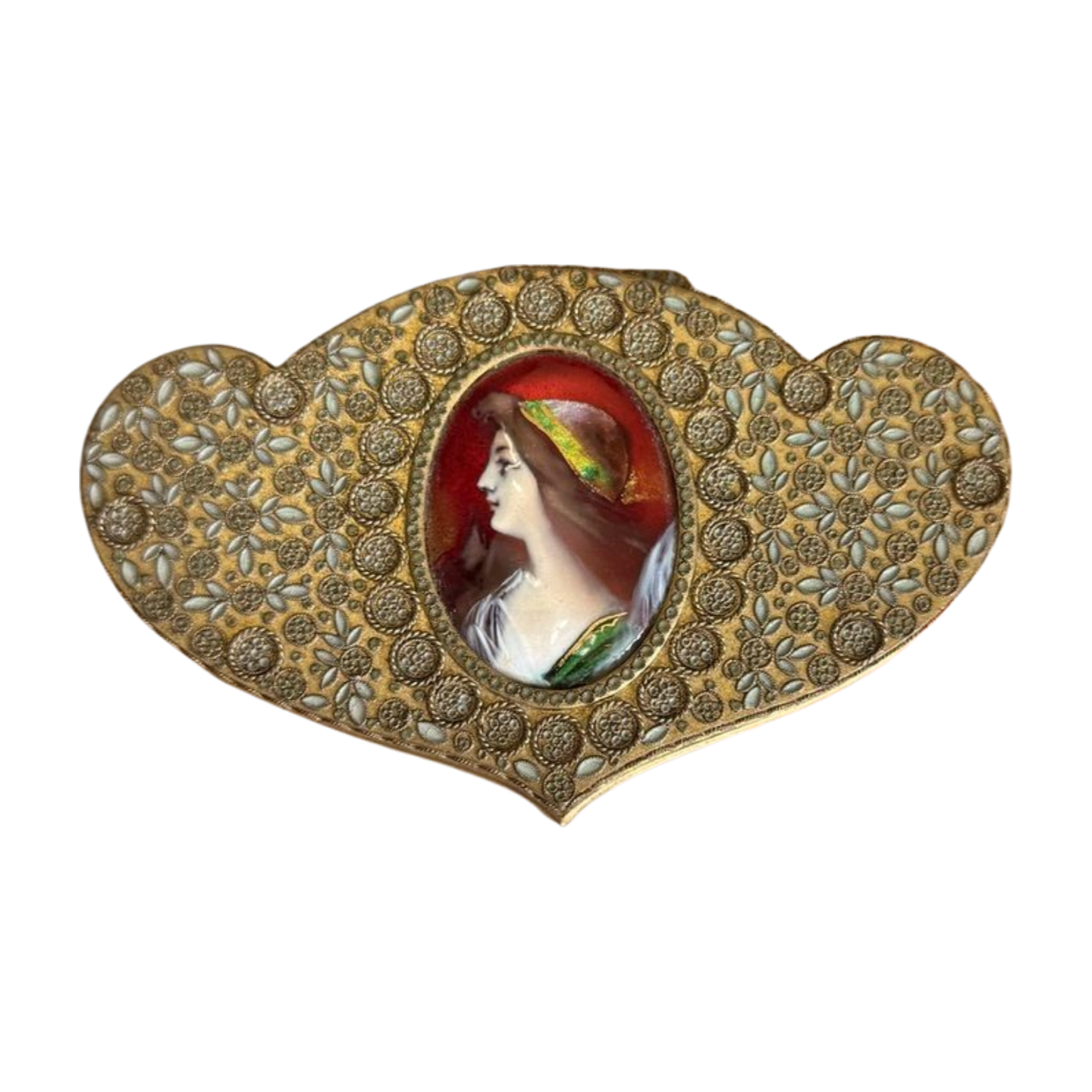Antique Gilded French Jewelry Casket with Hand-Painted Portrait Miniature