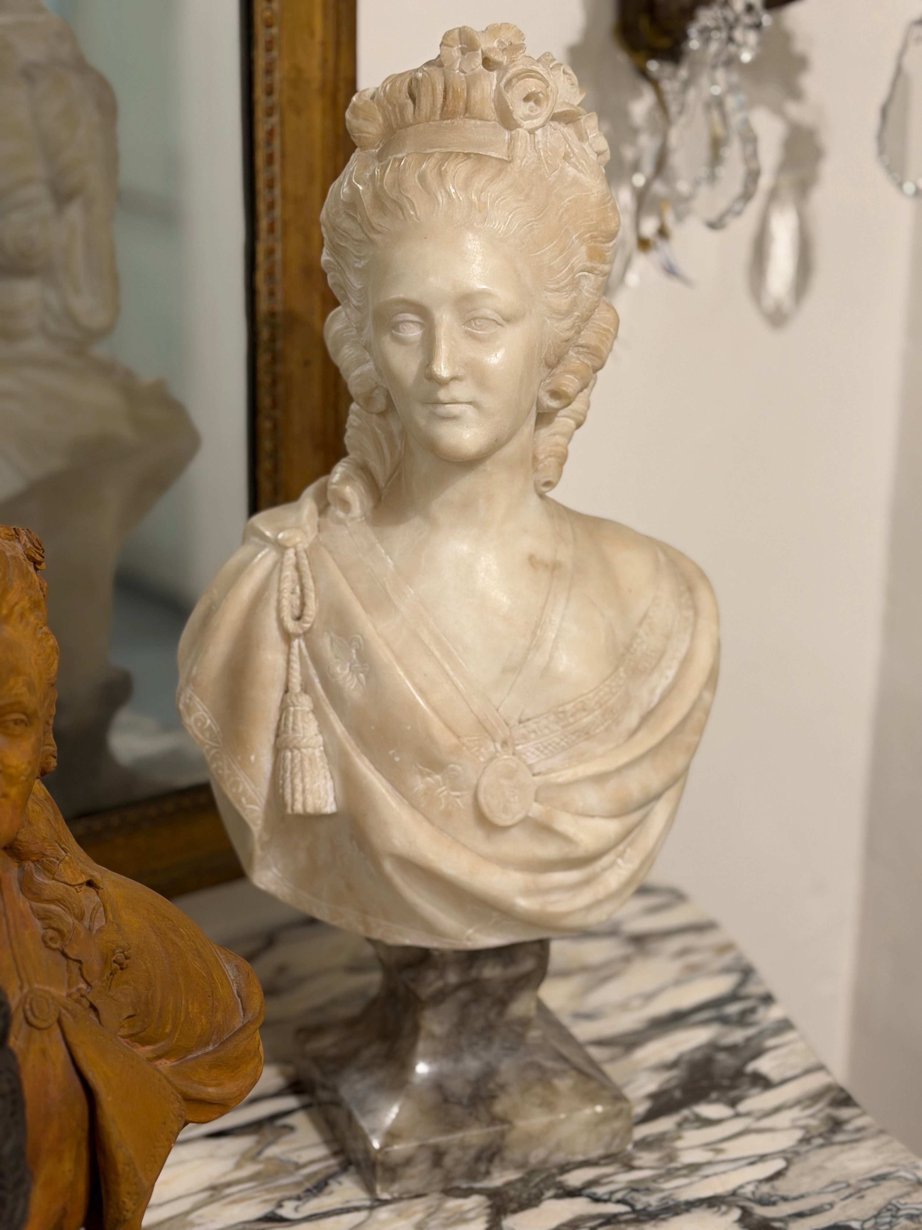 Antique Alabaster Marie Antoinette Bust (shipping notes included)