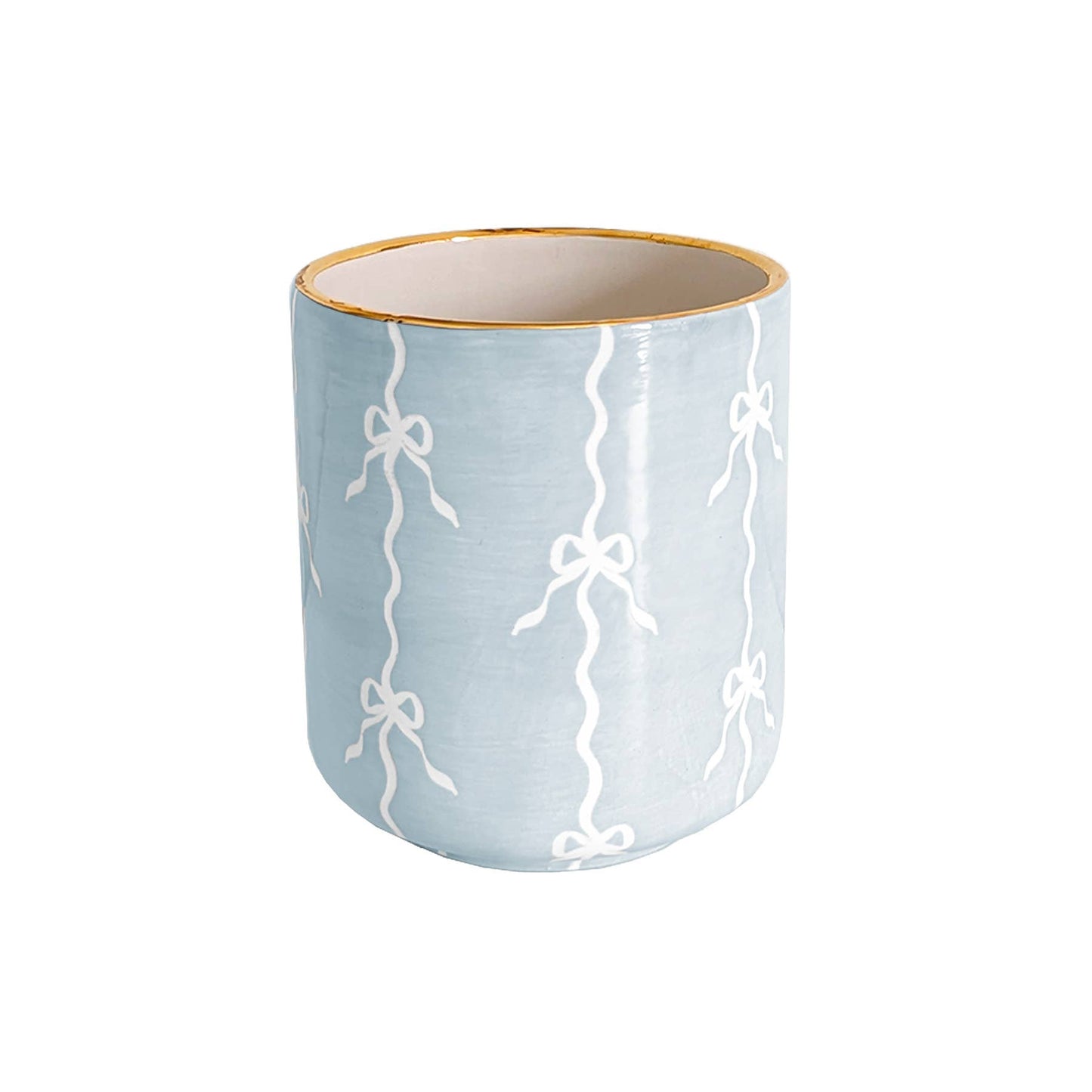 Bow Stripe Vase with 22K Gold Accent: French Blue