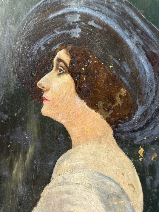 Antique Portrait Painted on Metal