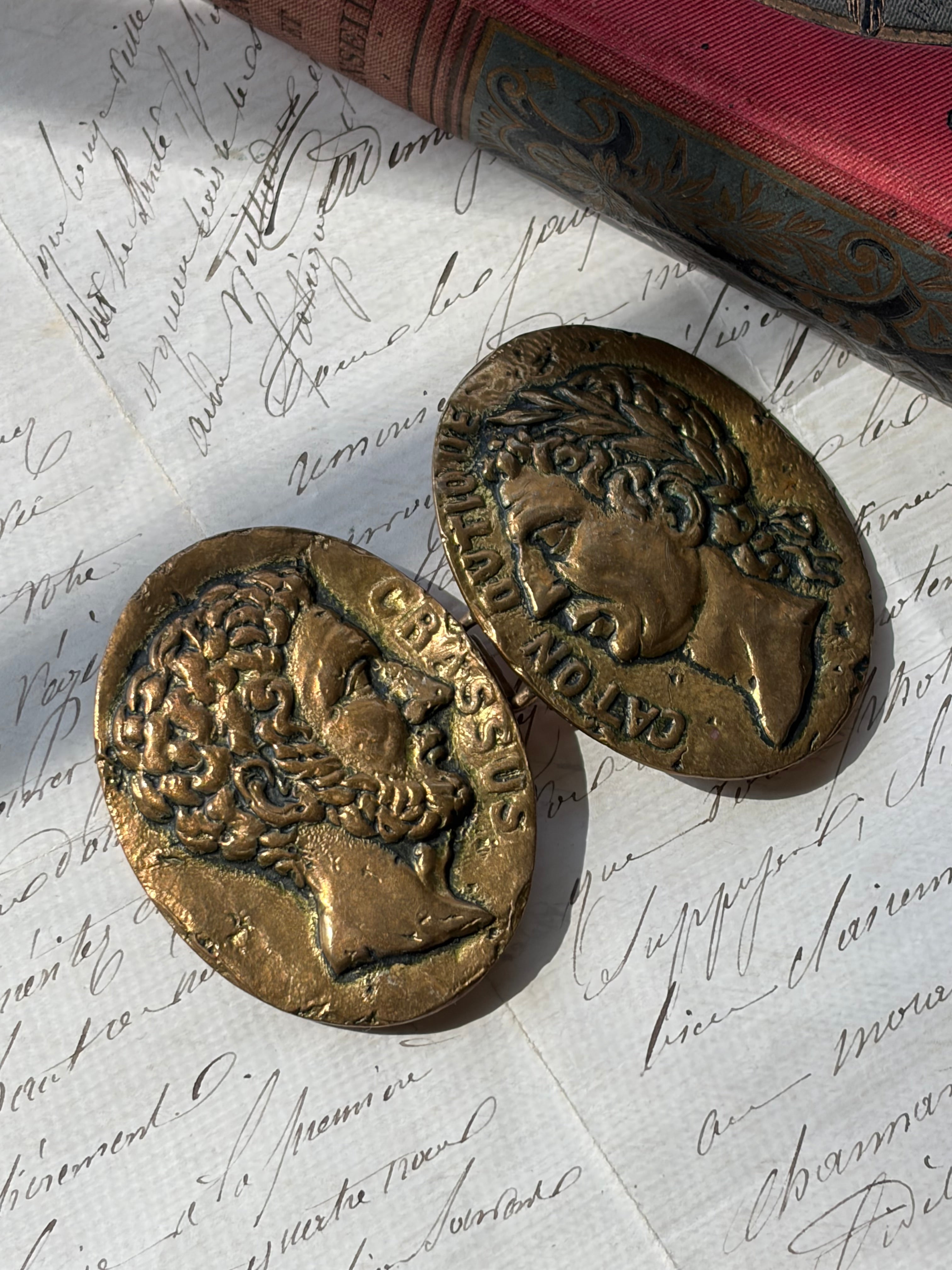 French Bronze Roman Emperor Belt Buckle