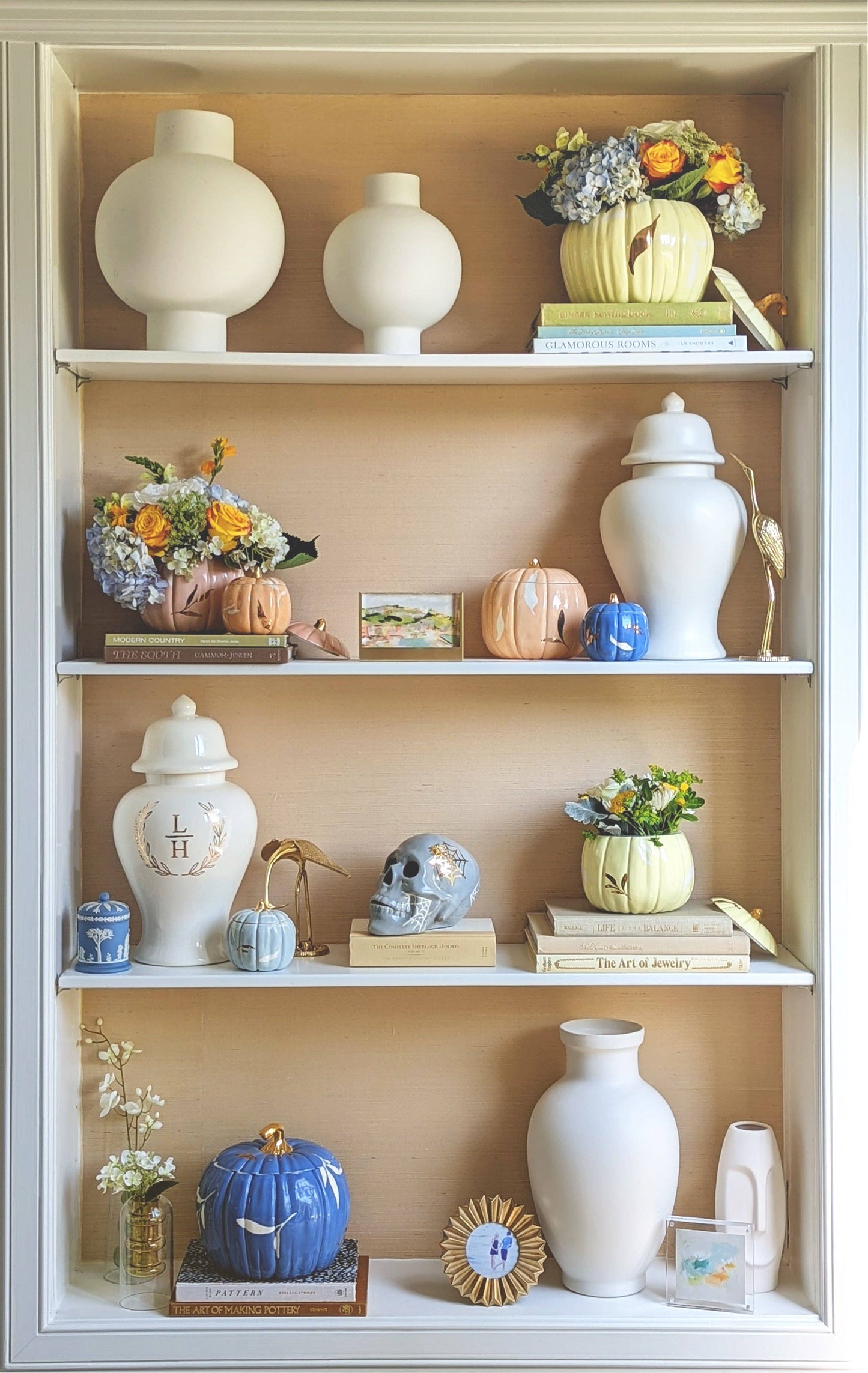 Layered Leaves Pumpkin Jars with 22K Gold Accents in Sheer Orange: Medium