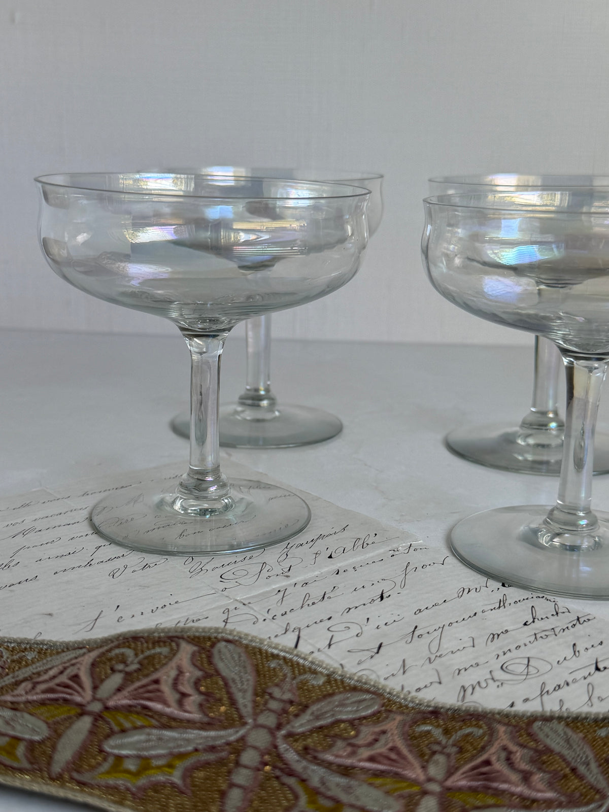 Hand Blown Iridescent Coupes, Set of Four