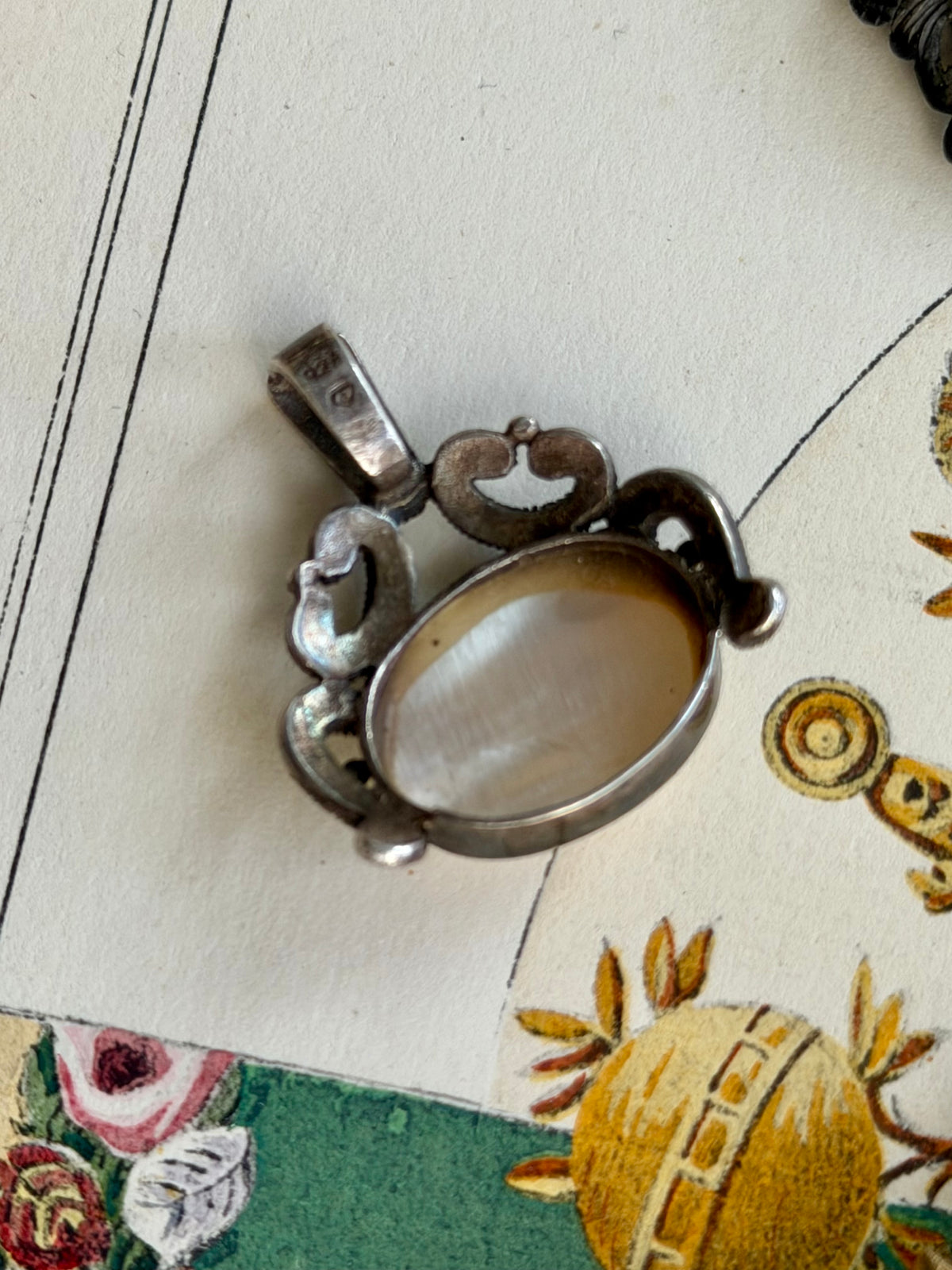 Vintage Sterling and Mother of Pearl Pendant, Sourced in France