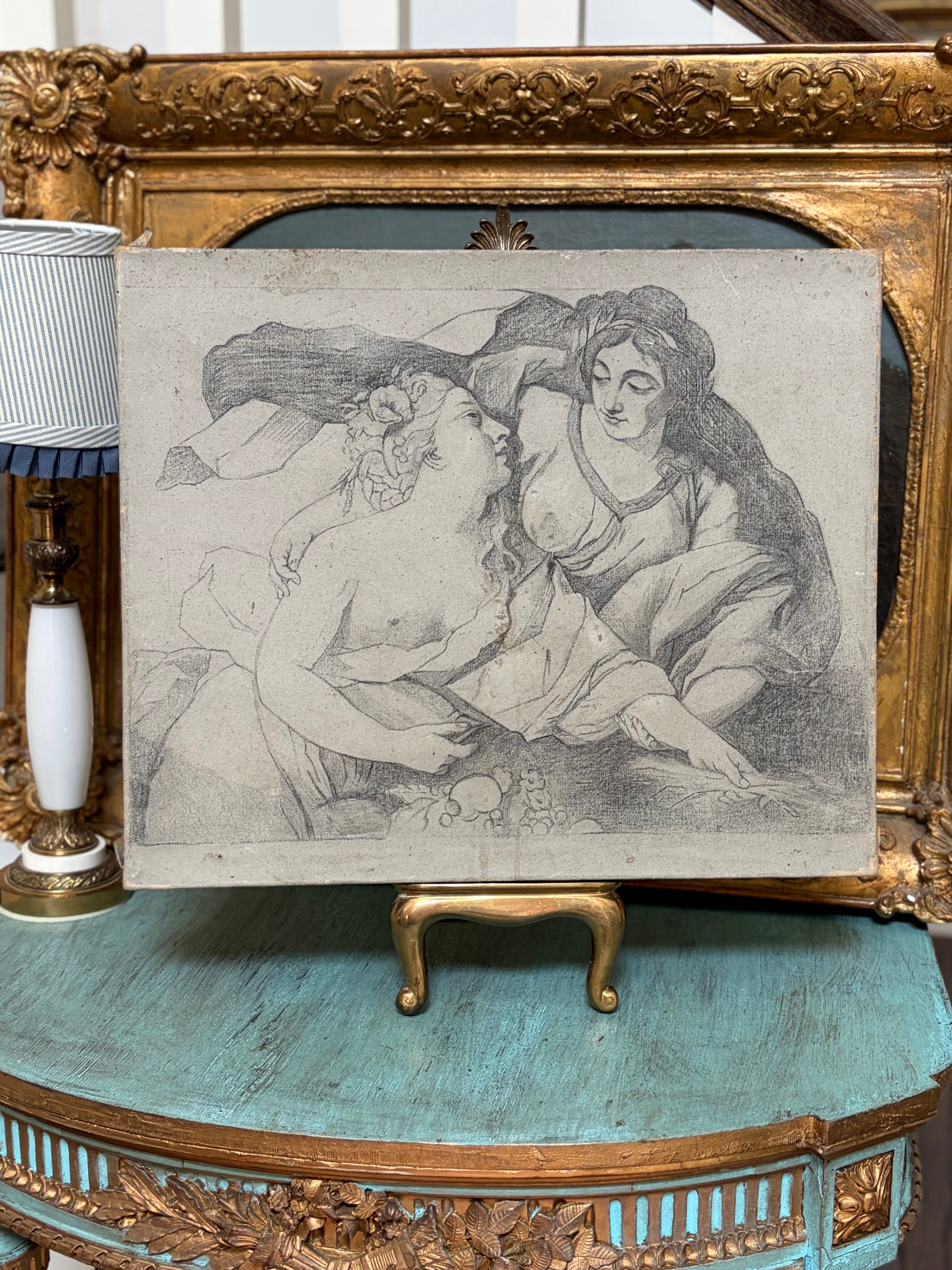 French Graphite Study on Prepared Canvas